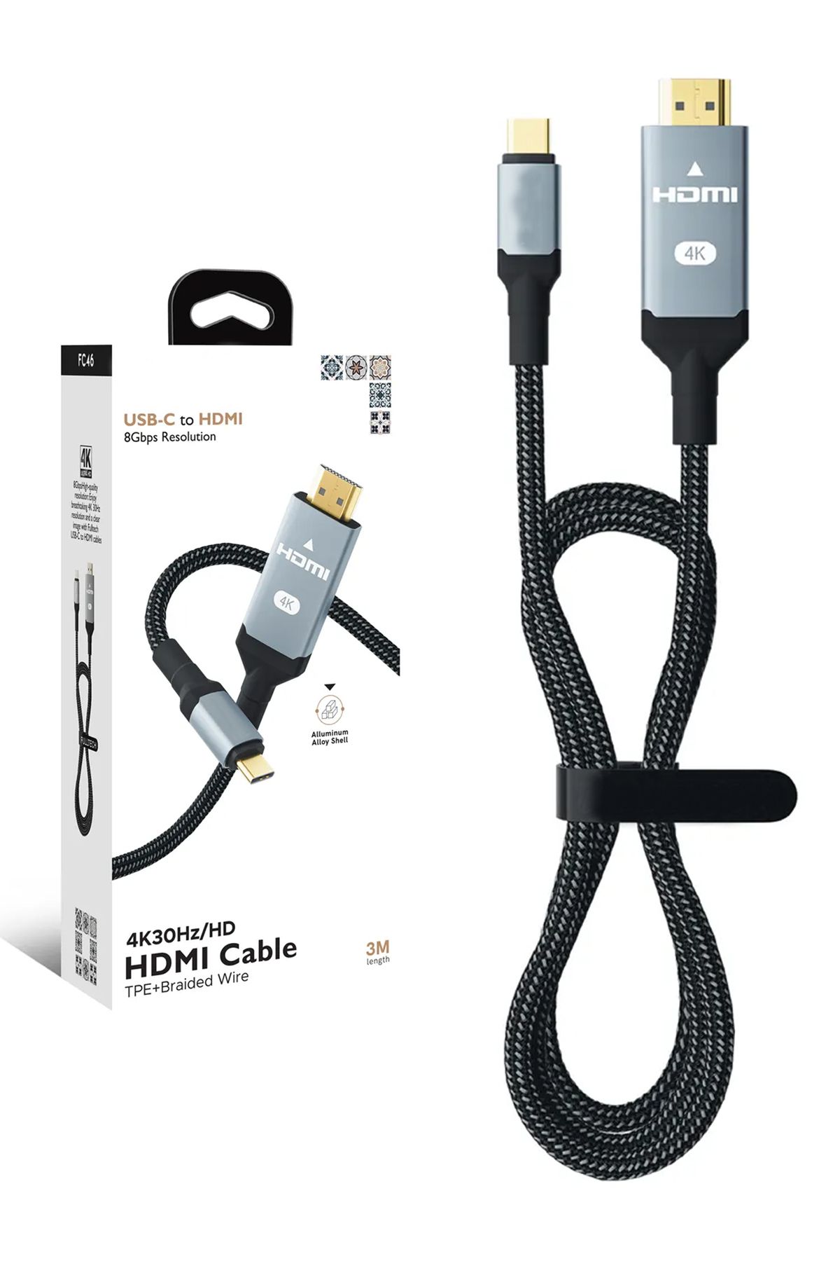 The Wlue Type-C to 4k 30Hz Ultra Full Hd HDMI Usb-C Tak Çalıştır Görüntü Aktarım Kablosu 3 Metre Gold