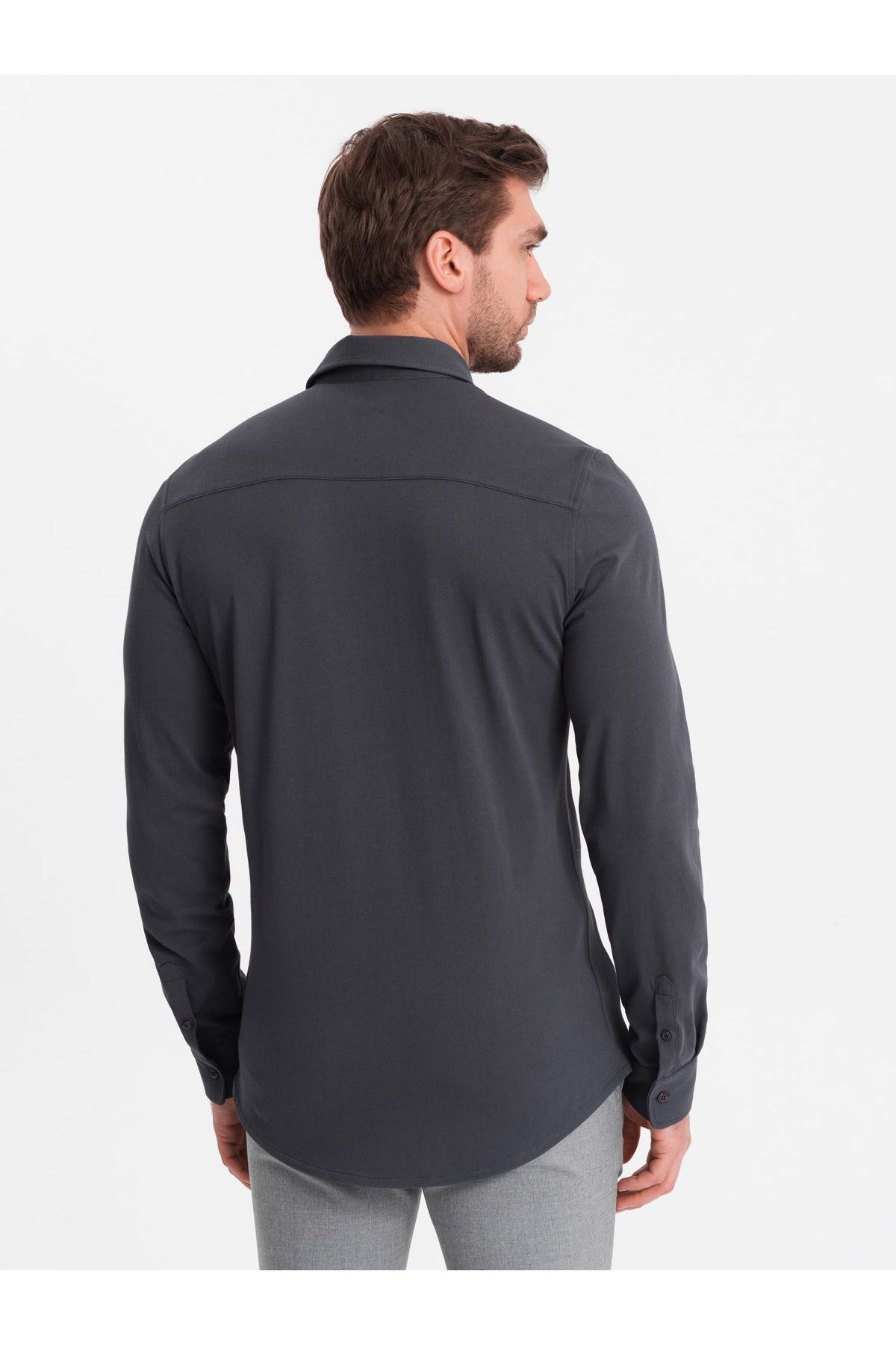 OMBRE-Herren REGULAR Baumwoll-Single-Jersey-Strickhemd - Graphit V6 OM-SHCS-0138 XXL 10