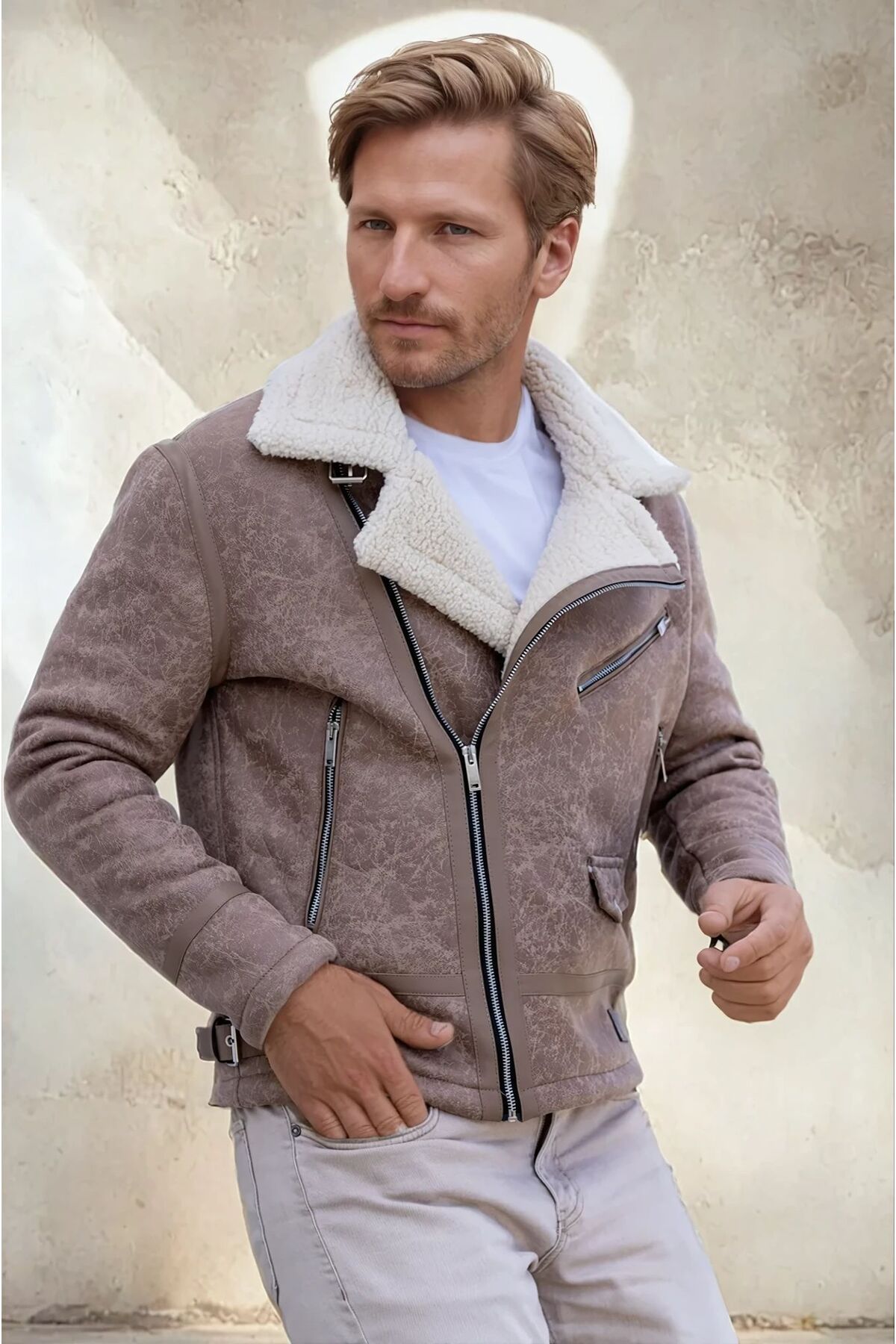 OHEPMODA-Pánský kožený kabát Napa - model North s plnou kožešinou uvnitř 3