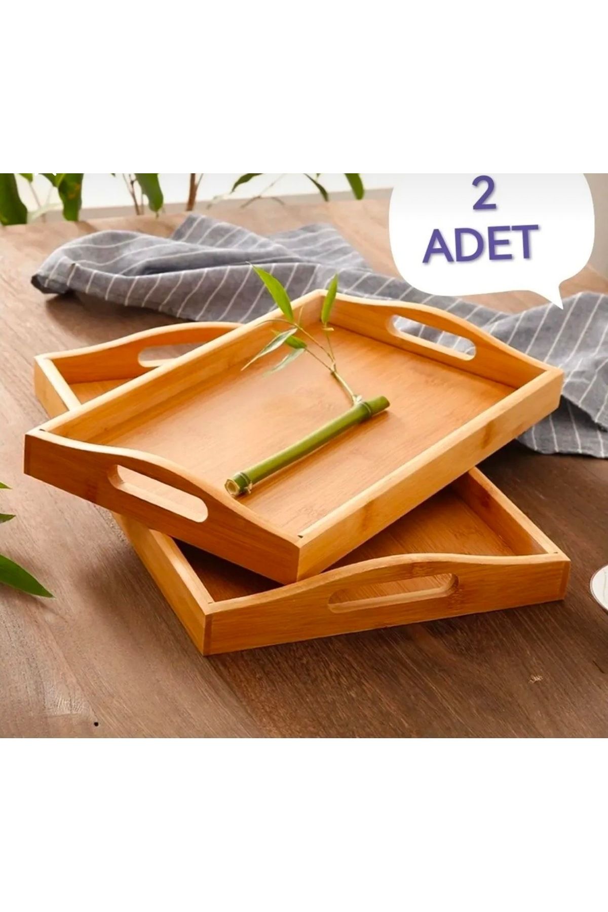 NIDAGE Dikdörtgen Bambu 2 li Set - Çay Kahve sunum tepsisi 40x27&35x24