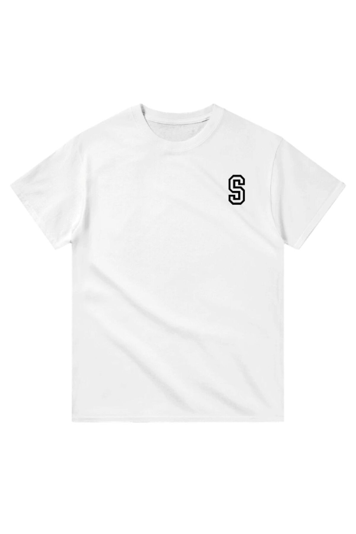 Cooqpoo S Harfi Baskılı XS-S-M-L-XL-2XL Beden Kadın Erkek Unisex Pamuklu Beyaz Tshirt