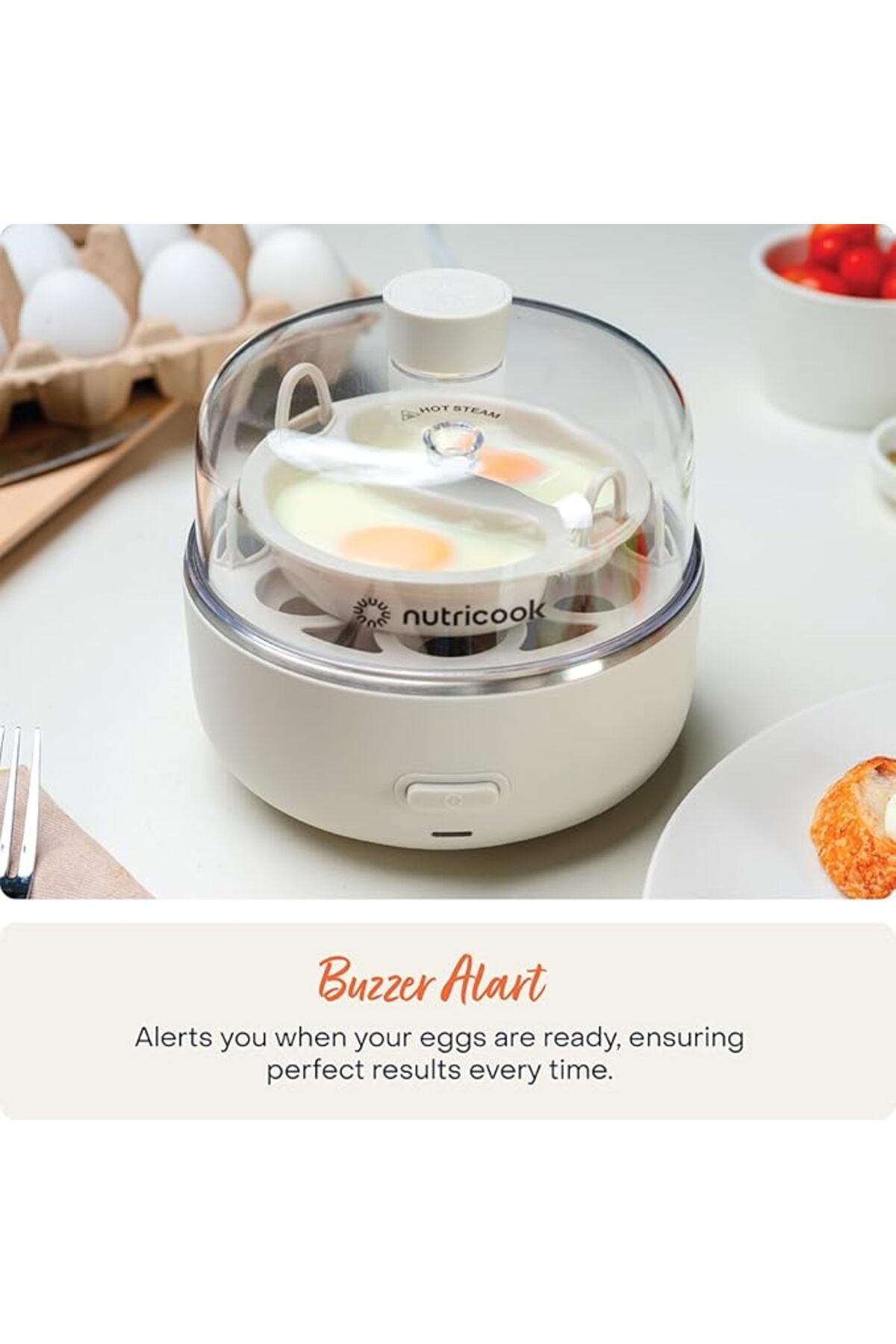 Nutricook-7pcs Electric Egg Cooker - Boiled,Poached,Scrambled Eggs, or Omellette w/ Auto Shut-Off, Beige, 360W 4
