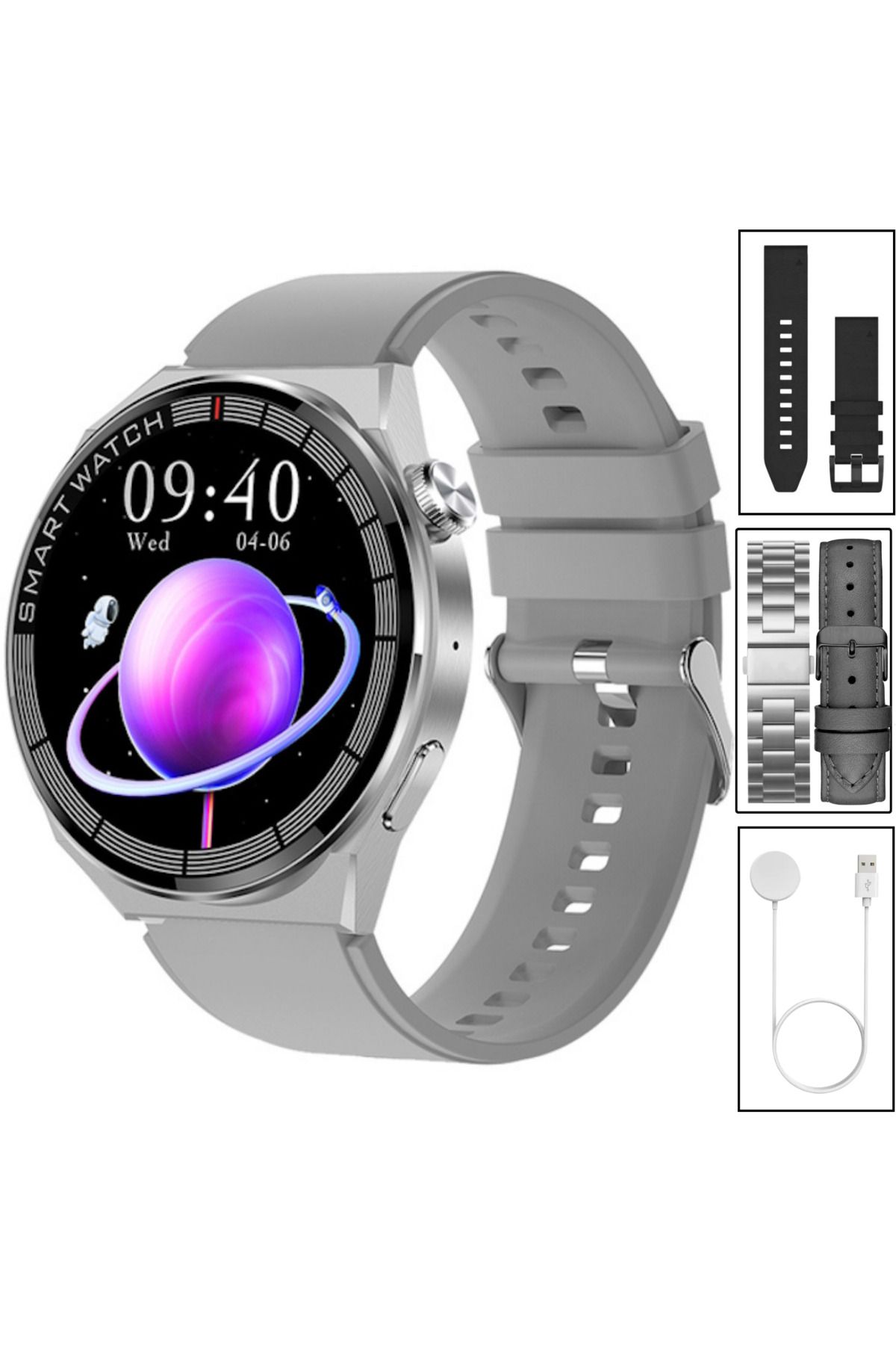 SONREİR Yeni Spor Watch GT3 MAX Gümüş Akıllı Saat 1.45 İnç 46mm NFC/Sesli Arama Huawei iPhone Uyumlu 8,9,10