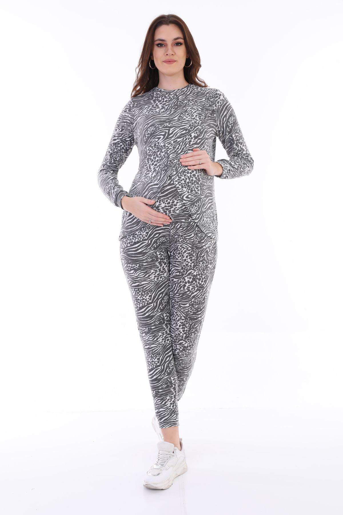 MEGHAN L.A-Gray Zebra Pattern Soft Stretchy Fabric Bottom Top Suit for Pregnant and Maternity Breastfeeding 1