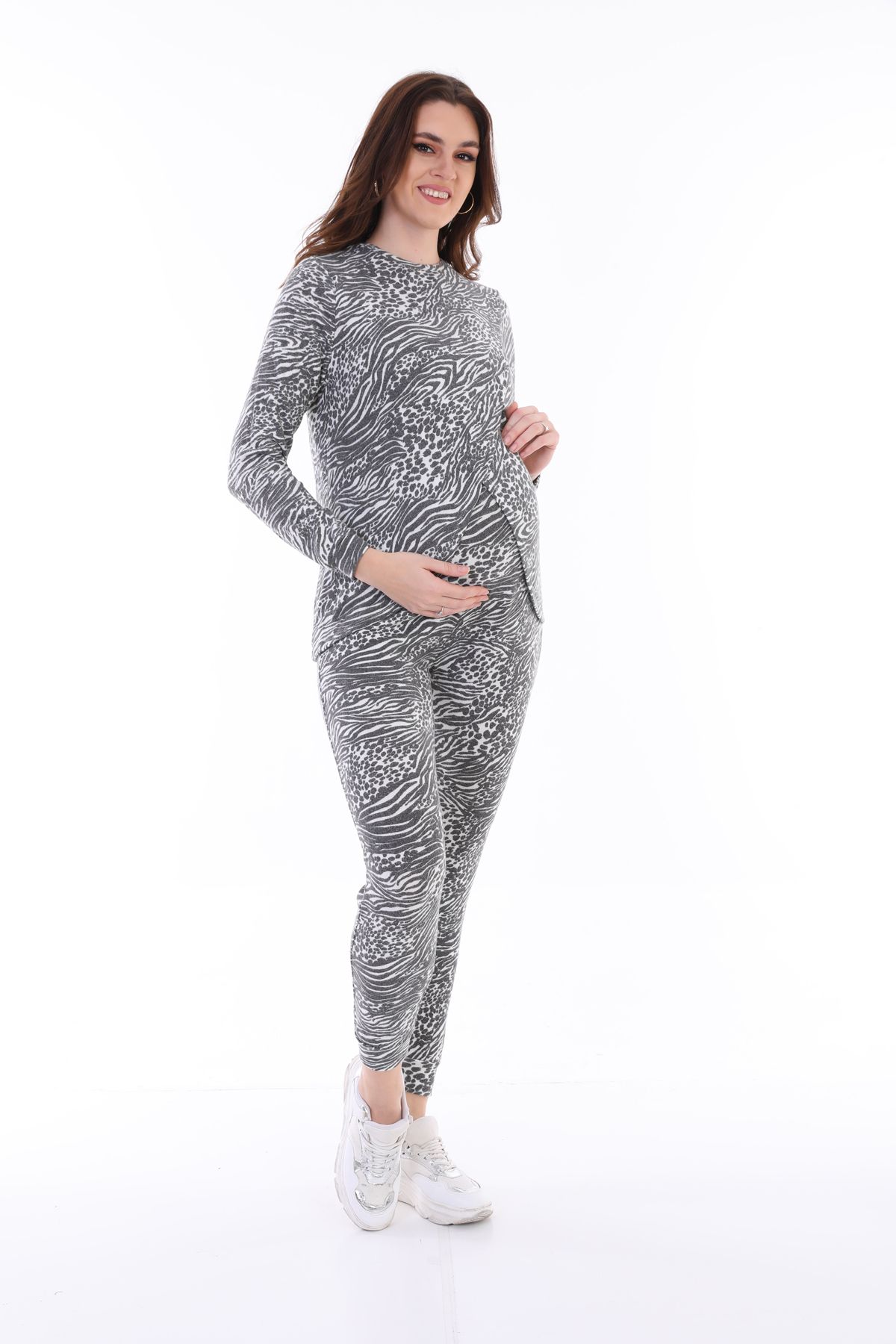 MEGHAN L.A-Gray Zebra Pattern Soft Stretchy Fabric Bottom Top Suit for Pregnant and Maternity Breastfeeding 2