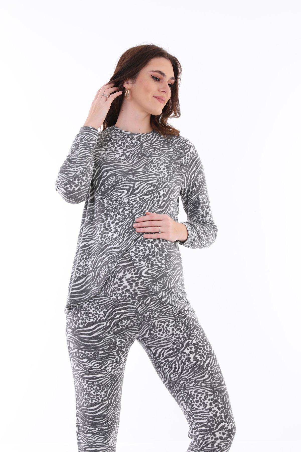 MEGHAN L.A-Gray Zebra Pattern Soft Stretchy Fabric Bottom Top Suit for Pregnant and Maternity Breastfeeding 8