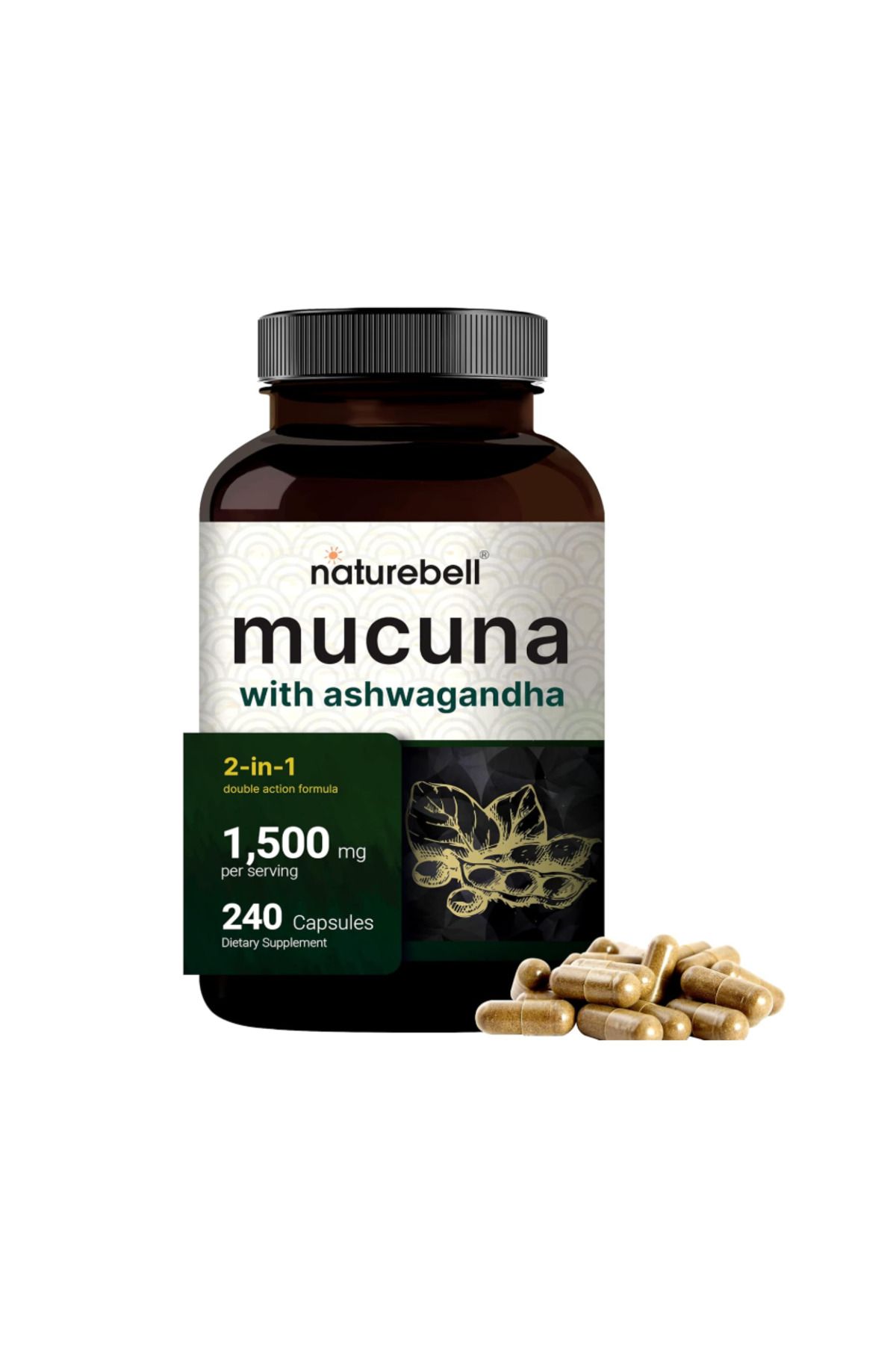 Naturebell , Mucuna Pruriens and Asvaganda 240 capsules vr54