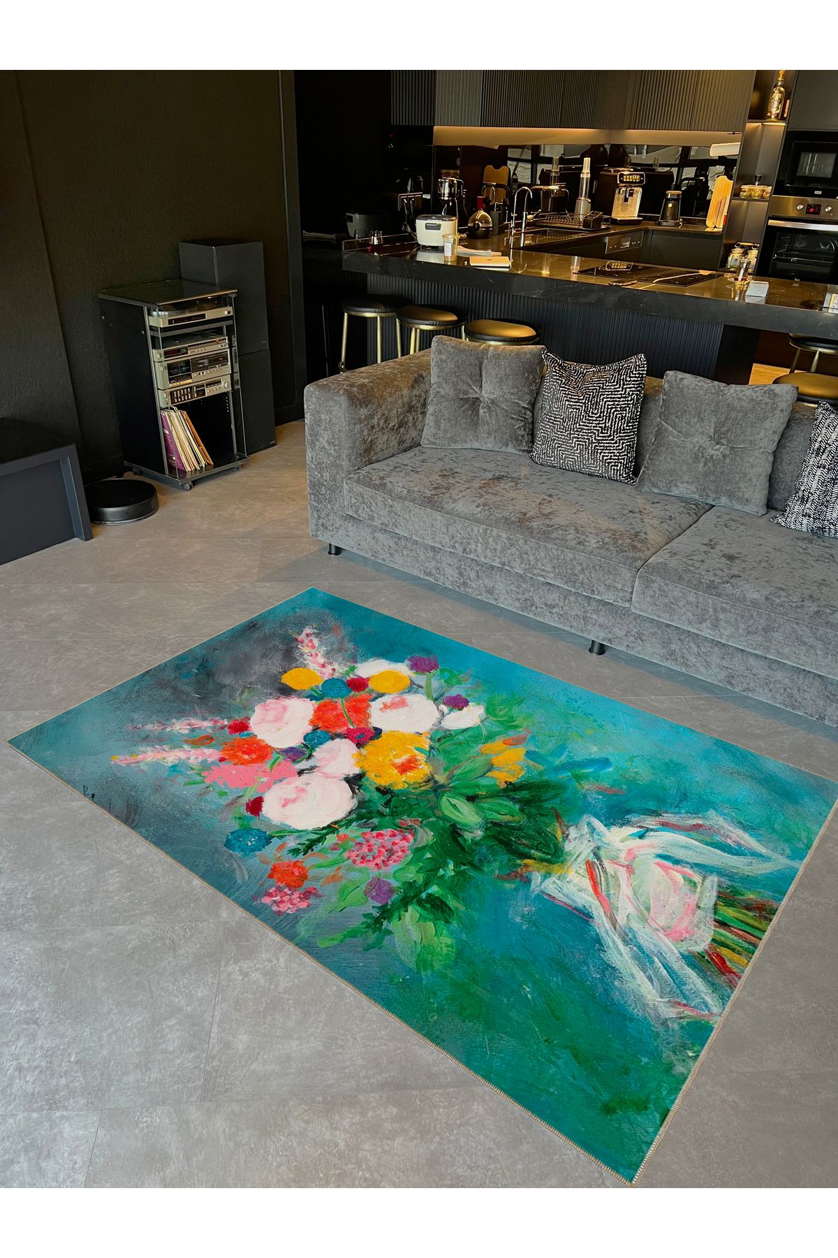 Rugs Modern Halı Buse Koleksiyonu Pastel Boya Görünümlü Çiçek Buketi Desenli Dokuma Taban Dekoratif Halı buse18