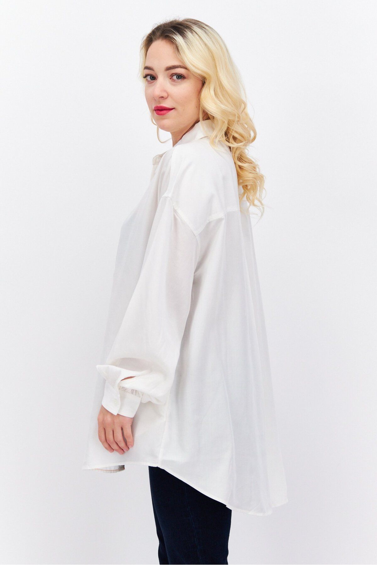 Esprit-Women Oversize Pointed Neck Long Sleeve Solid Blouse, White 3