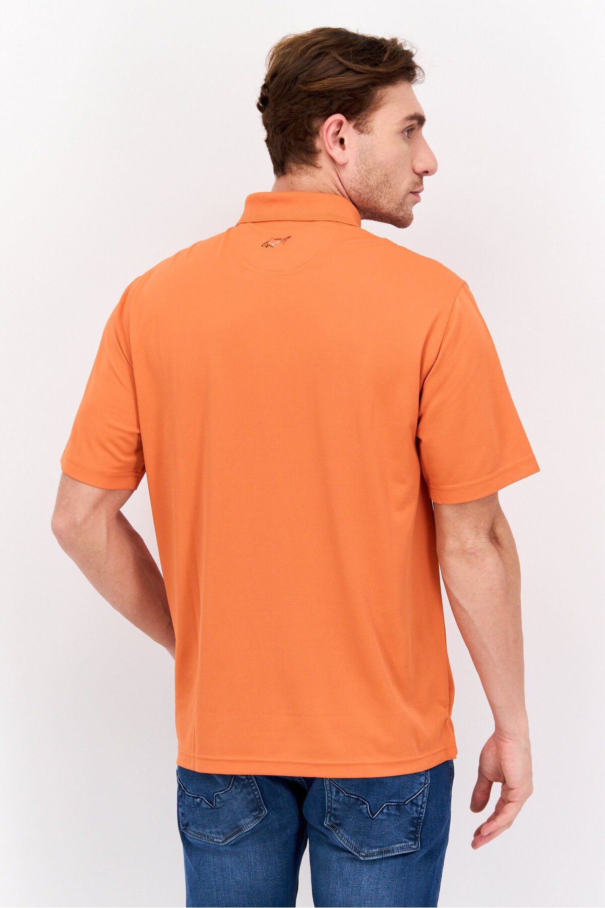 Greg Norman-Men Performance Fit Short Plain Sleeve Polo Shirt, Orange 3