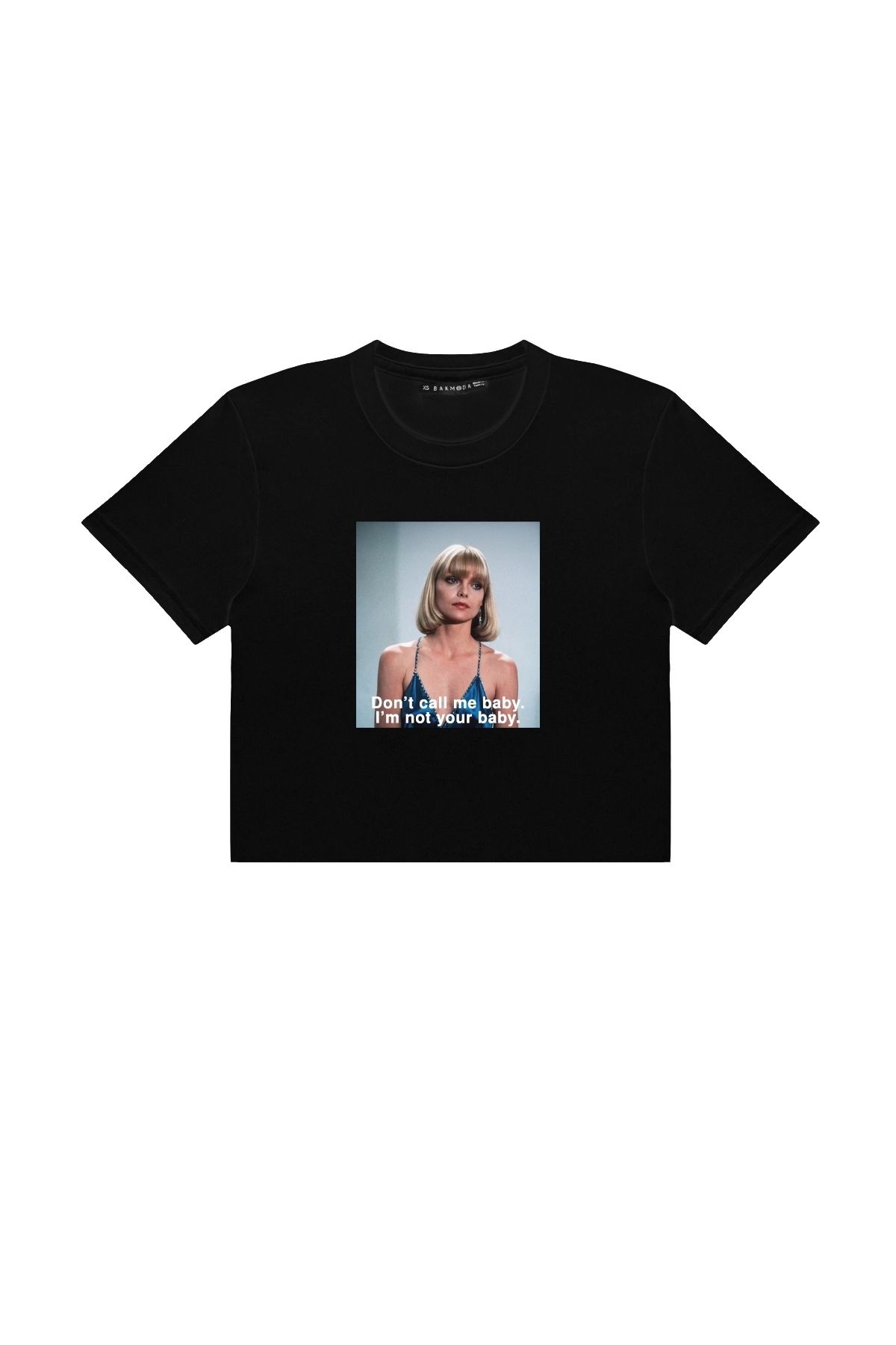 Sekizbiraltı Don't Call Me Baskılı Siyah Crop Top