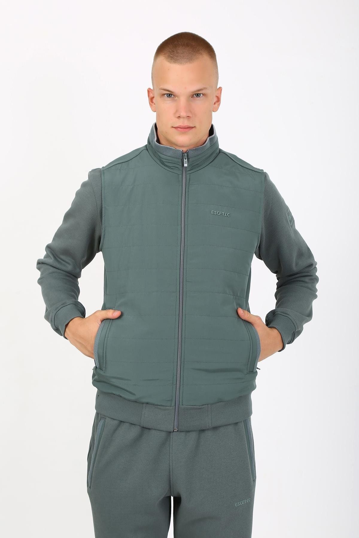 Escetic-Water Green Men's Tracksuit Set - 3 Thread Lakos, 5 Pockets, Triple, Vest Tk 2