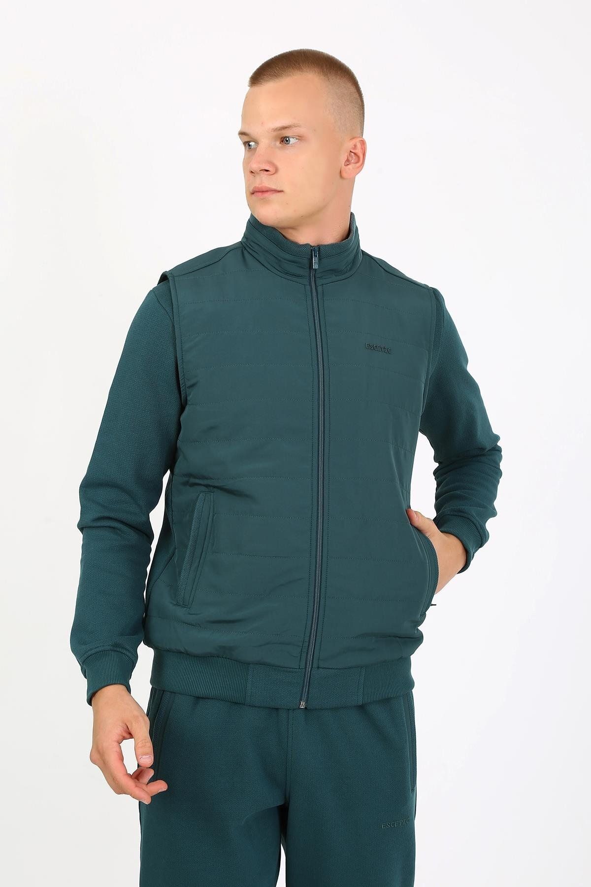 ست گرمکن ورزشی مردانه GREEN CASUAL SHARDON LAKOS 3 پارچه نخ 5 جیب سه گانه جلیقه TRACKSUIT TEAT TK0062 Escetic