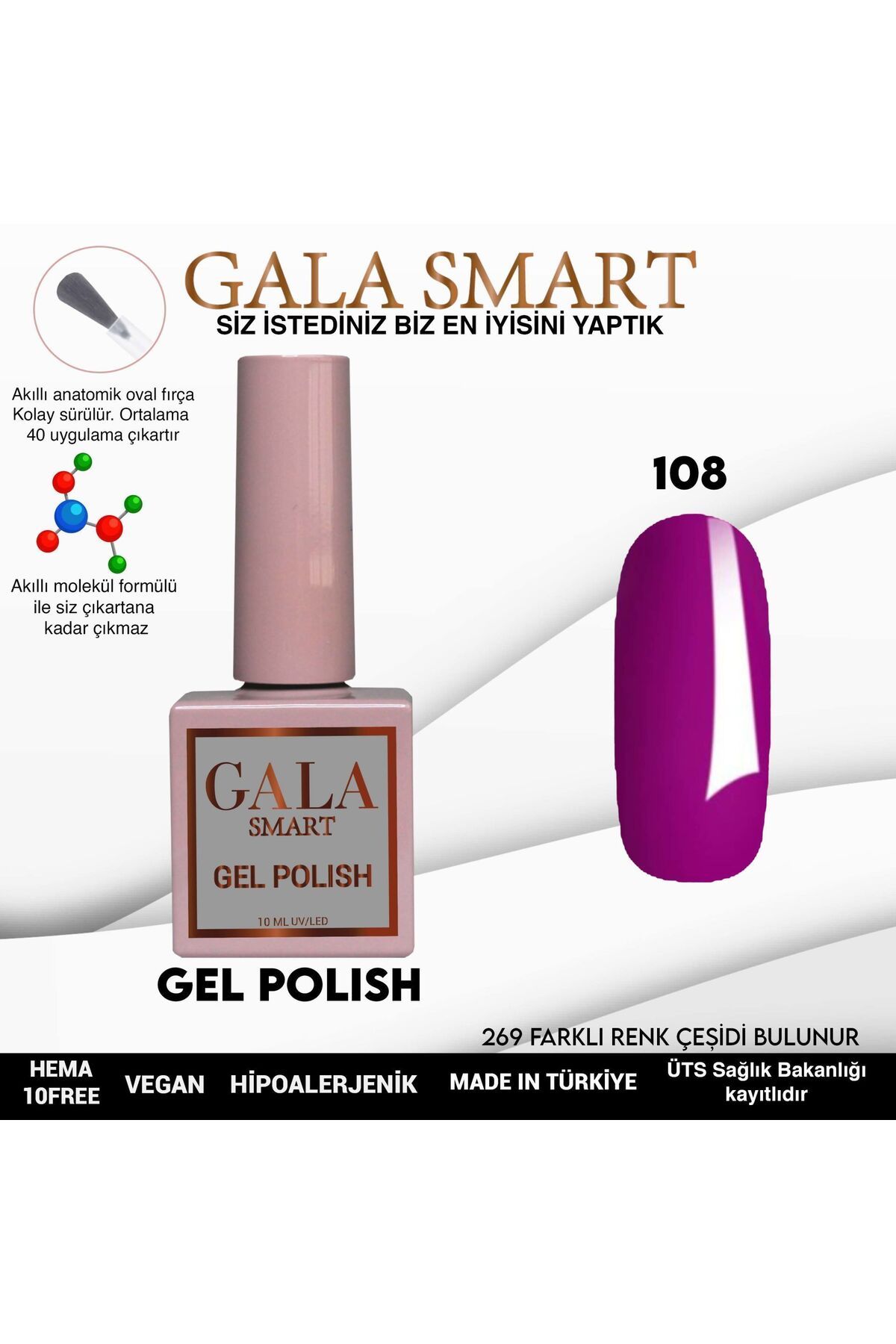 gala smart Classic Kalıcı Oje 10ml No:108