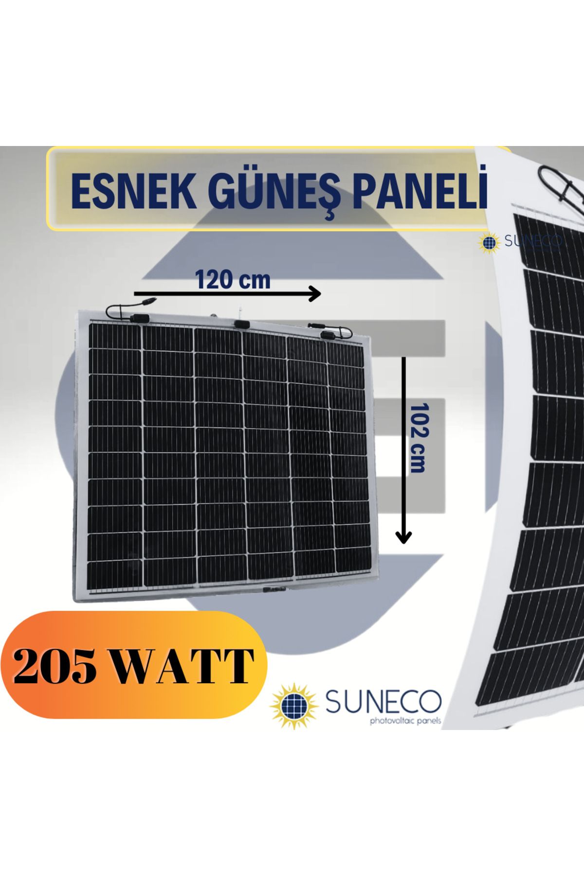 Suneco 205 Watt Yarı Esnek Güneş Paneli Half Cut Monokristal Solar Güneş Paneli Karavan