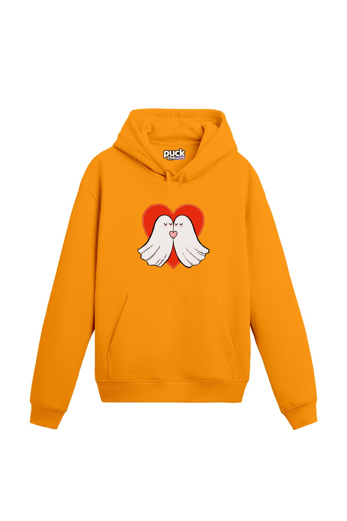 puck theworld Lovely Feelings Baskılı Unisex Hoodie, 3 İplik Şardonlu Rahat ve Geniş Kalıp