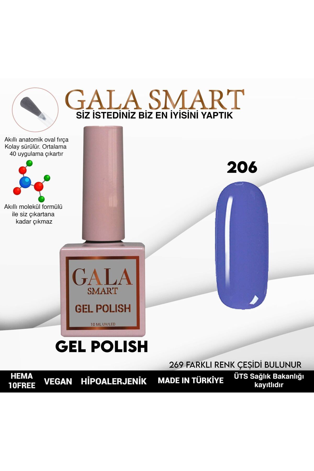 gala smart Classic Kalıcı Oje 10ml No:206