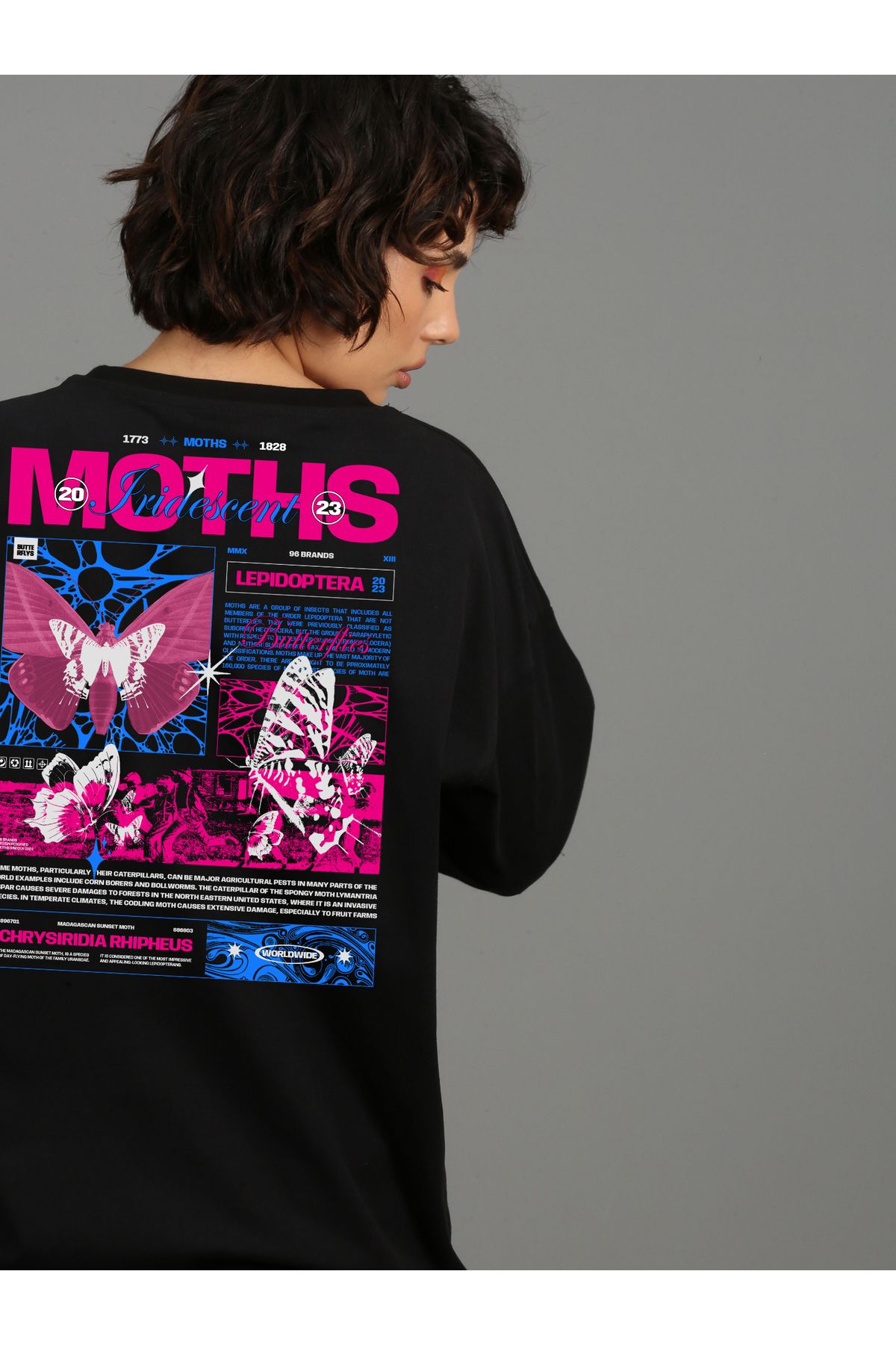 SOFT Premium Oversize  Unisex Baskılı T-shirt Moths - Siyah