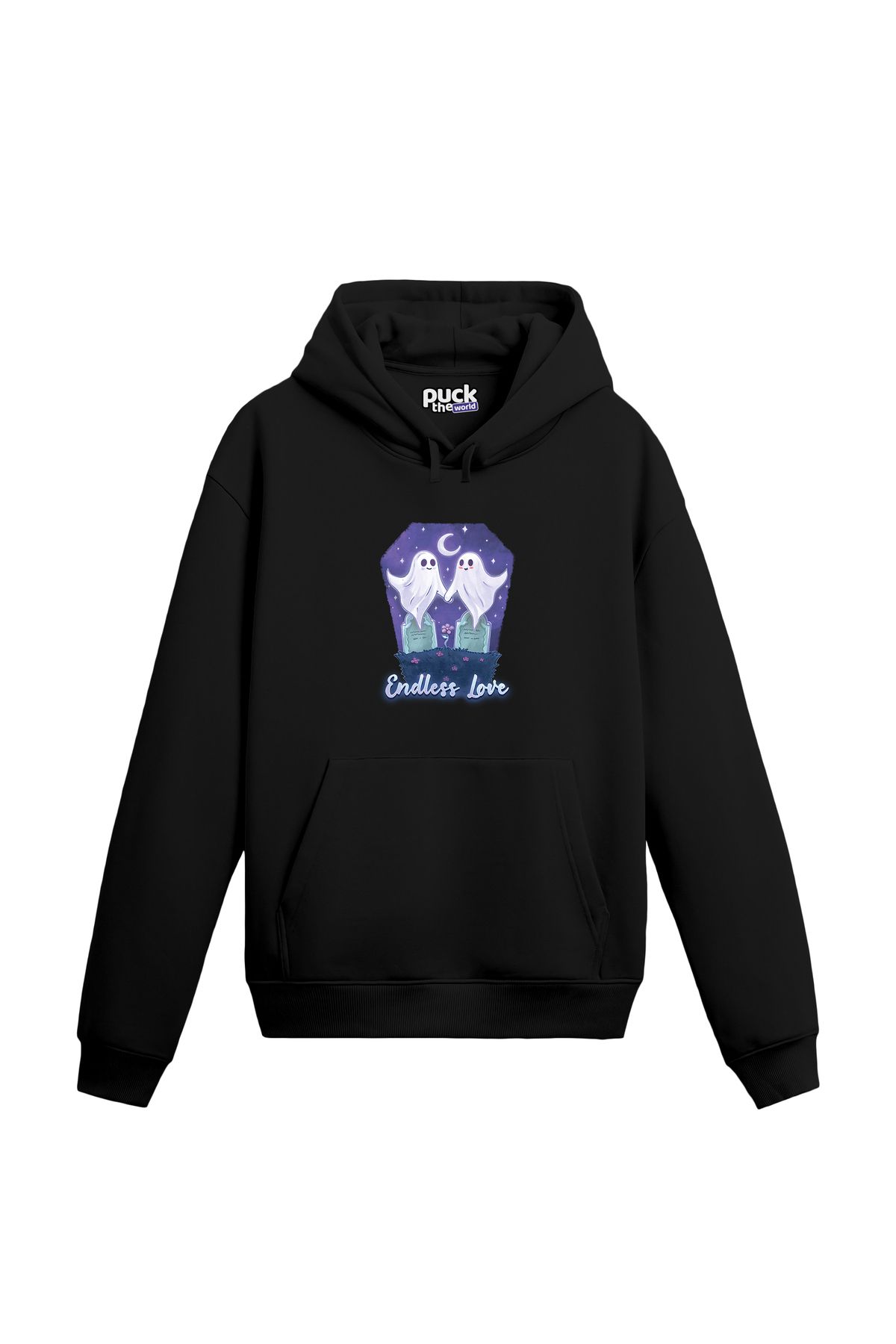 puck theworld Endless Love Baskılı Unisex Hoodie, 3 İplik Şardonlu Rahat ve Geniş Kalıp