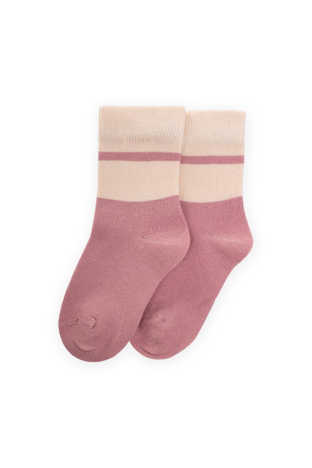 Cigit-Two Color Socks 3-8 Years Dusty Rose 1