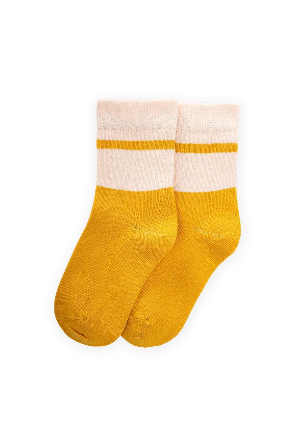 Cigit-Two Color Socks 3-8 Years Mustard Yellow 1