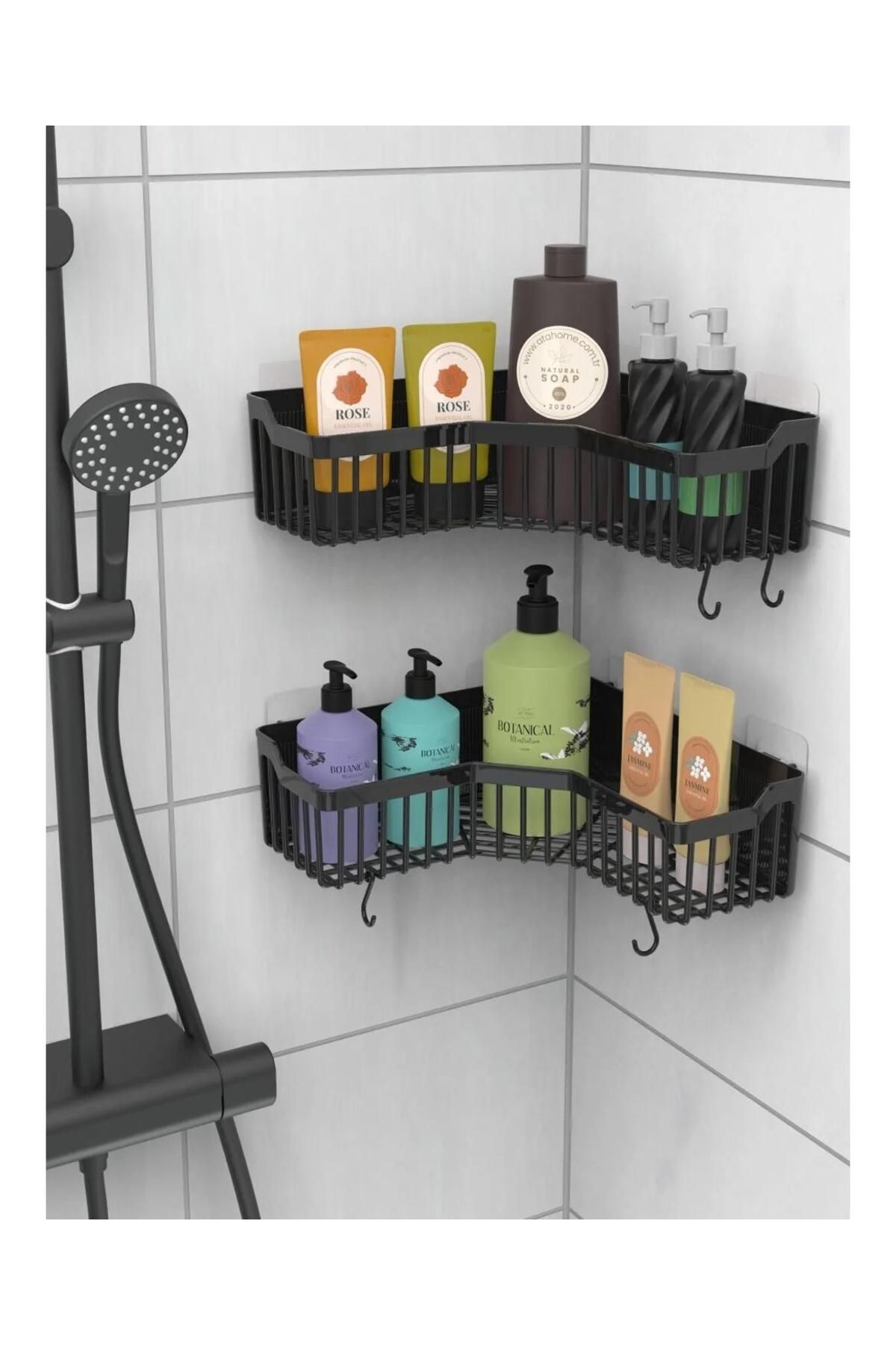 Yapışkanlı Duş Banyo Mutfak Köşesi Düzenleyici Organizer 1 Adet Siyah