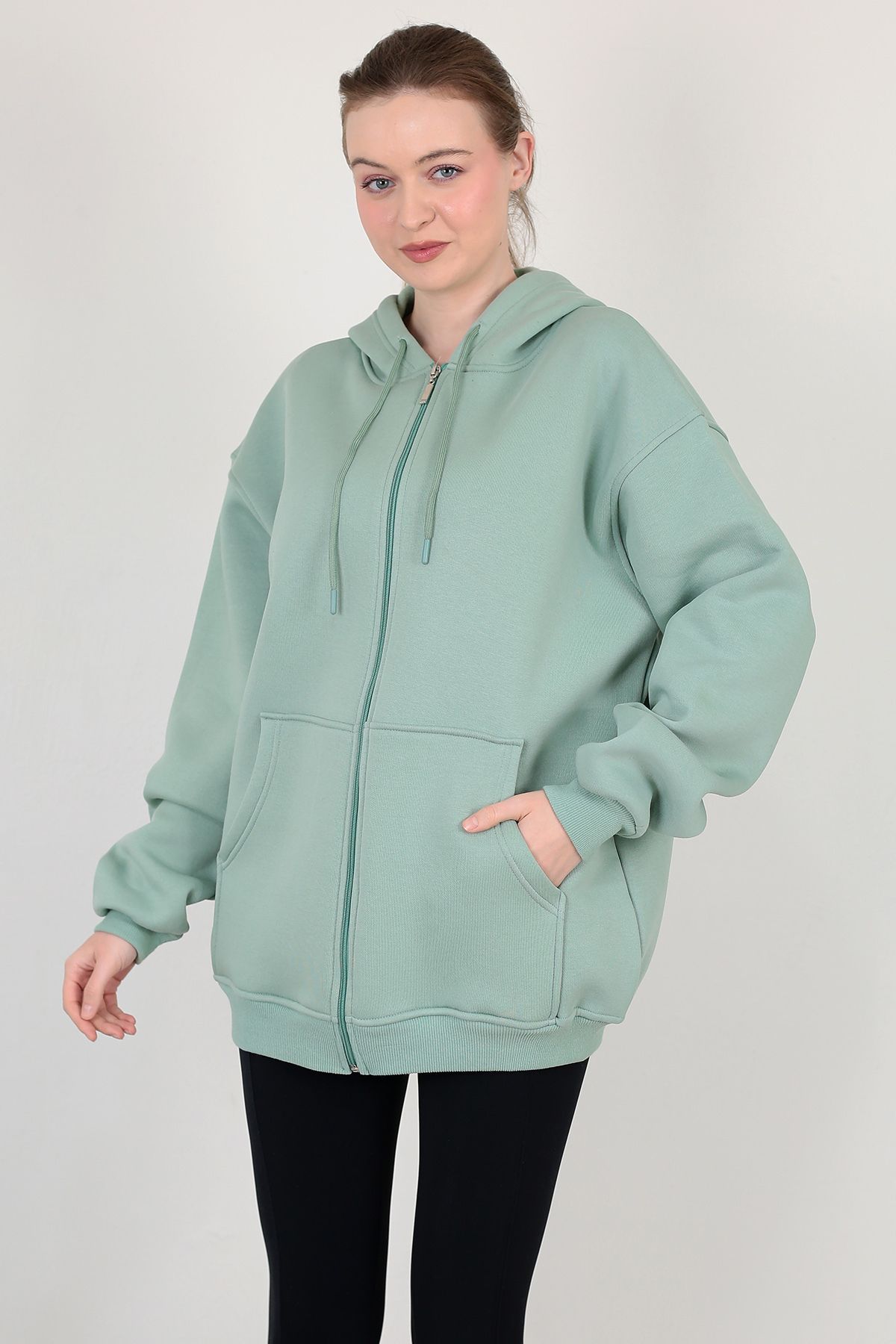 base up Fermuar ve Kanguru Cep Detaylı Kapüşonlu Sweatshirt