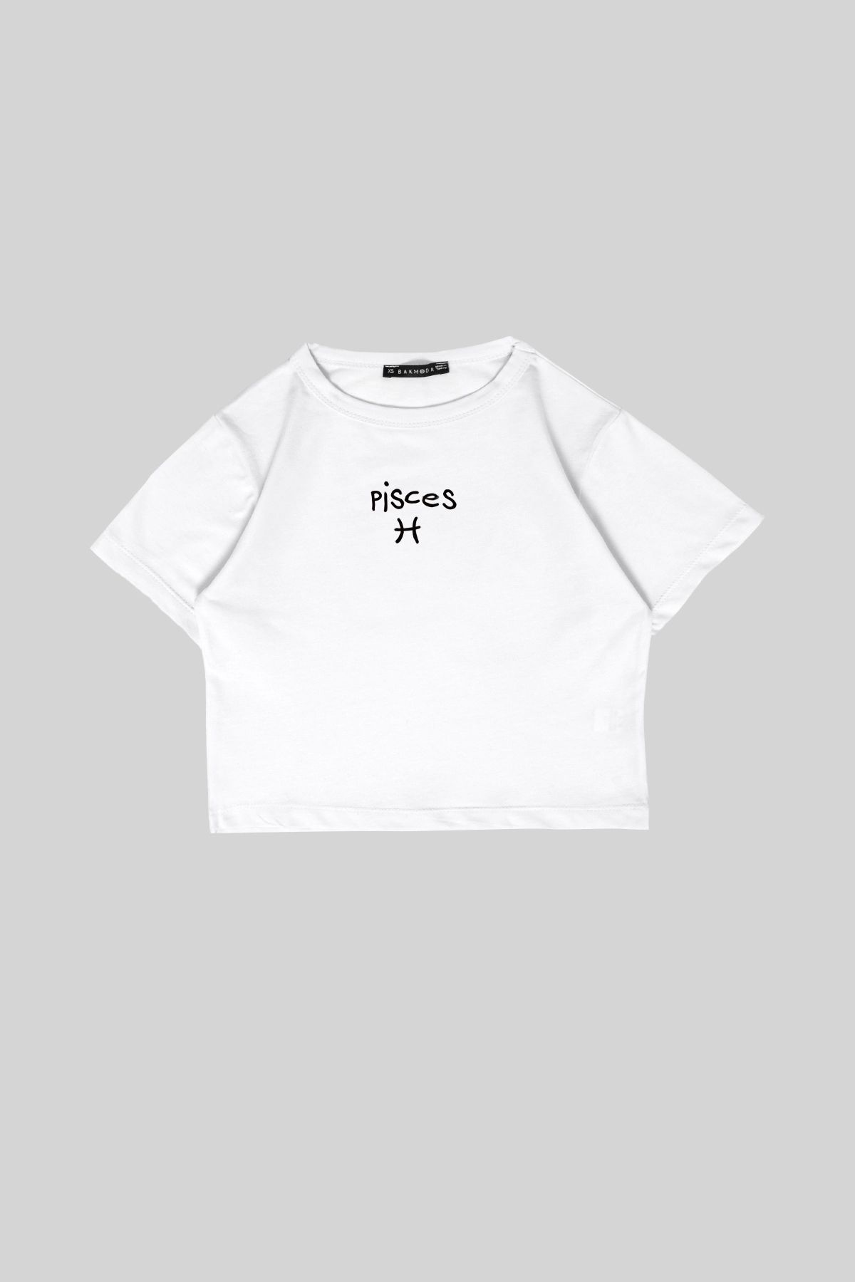 Sekizbiraltı Pisces Baskılı Beyaz Crop Top