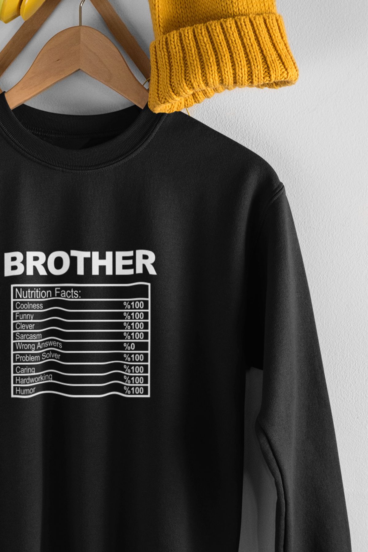 qoeuyl boutique Brother Nutrition Facts Baskılı Erkek Kardeş Doğum Günü Hediyelik Eğlenceli Bisiklet Yaka Sweatshirt