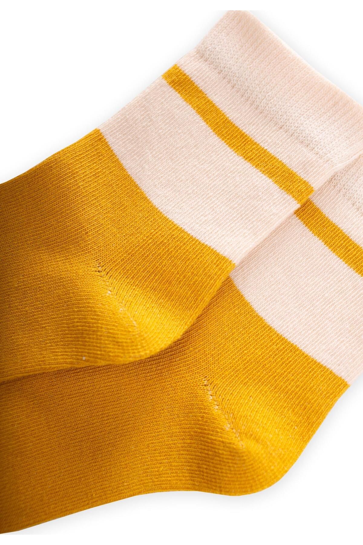 Cigit-Two Color Socks 3-8 Years Mustard Yellow 2