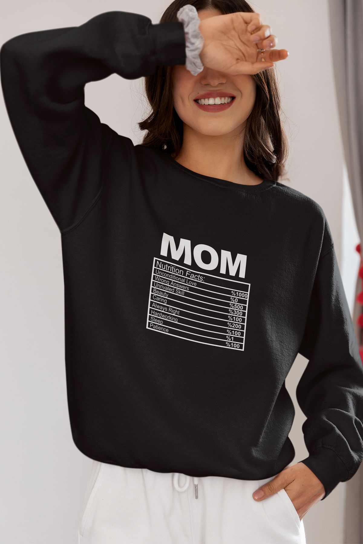 qoeuyl boutique Mom Nutrition Facts Baskılı Anneler Günü Eğlenceli Bisiklet Yaka Sweatshirt