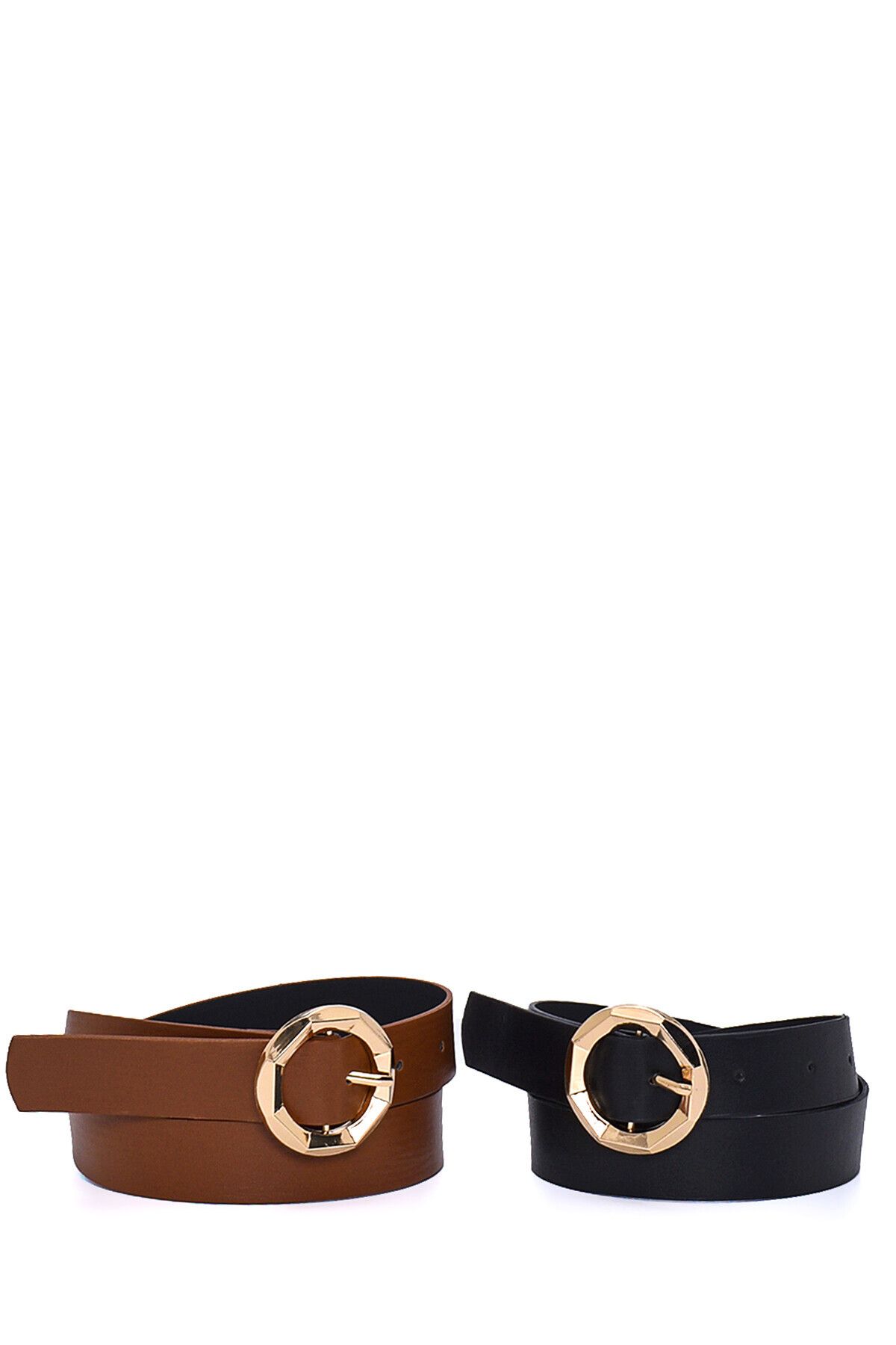 Paçuli Moda-Round Buckle 2-Piece Women's Belt 20141 1