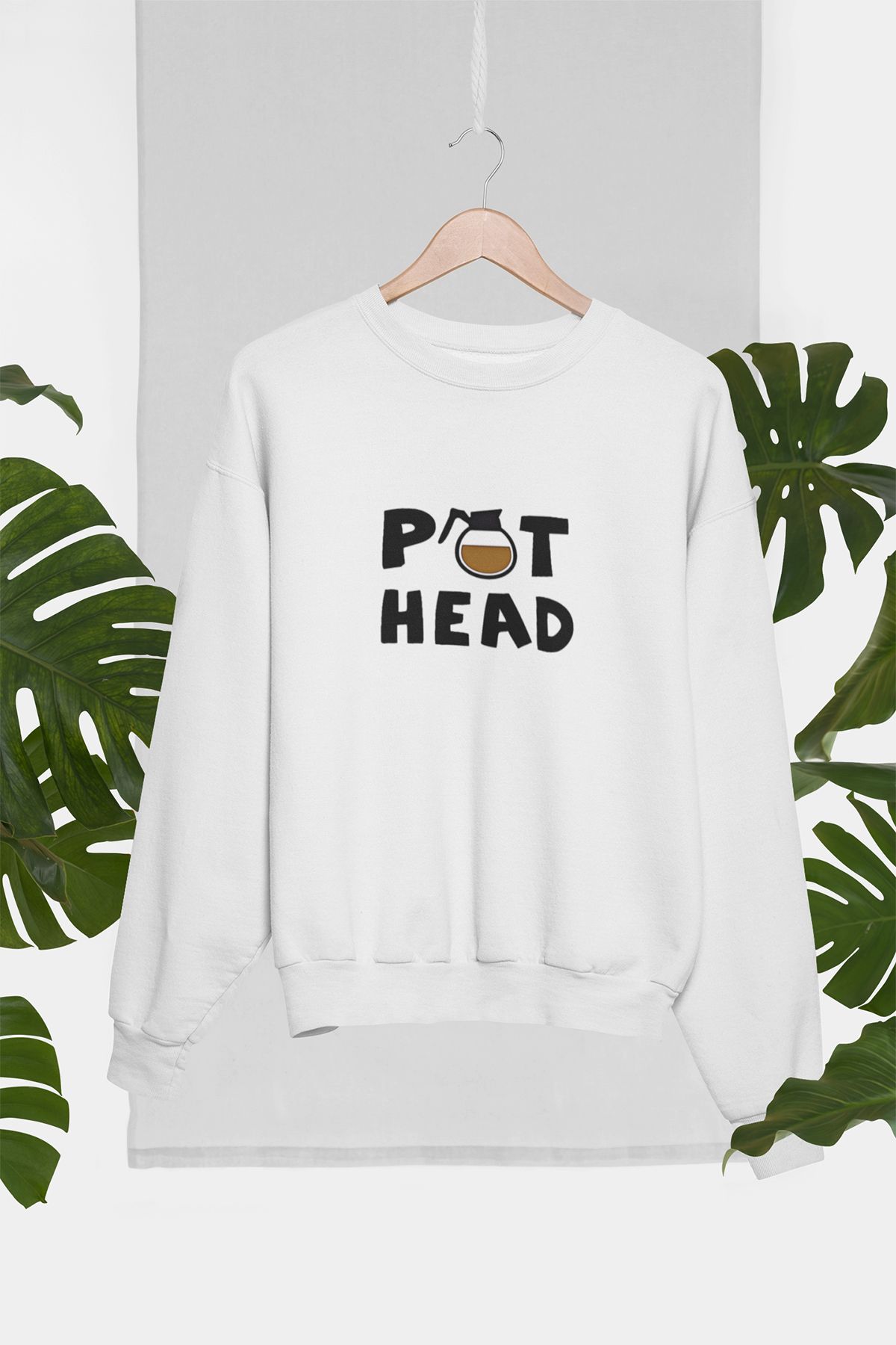 qoeuyl boutique Pot Head Baskılı Eğlenceli Unisex Bisiklet Yaka Sweatshirt