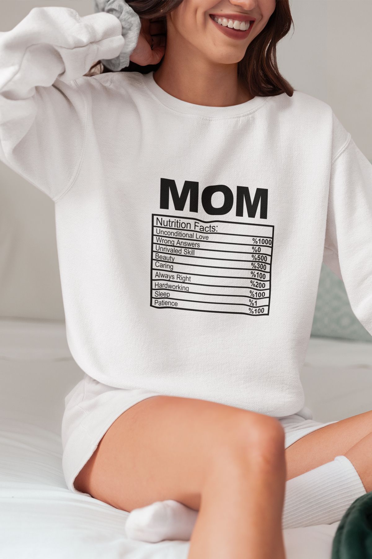 qoeuyl boutique Mom Nutrition Facts Baskılı Anneler Günü Eğlenceli Bisiklet Yaka Sweatshirt