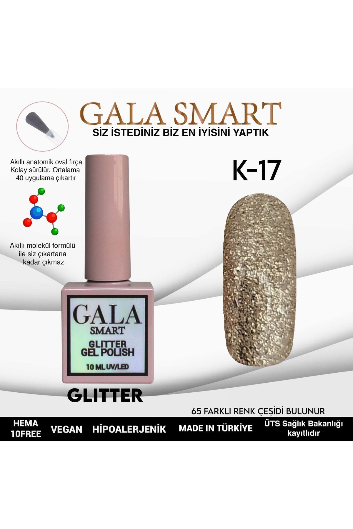 gala smart Glitter Kalıcı Oje 10ml K-17