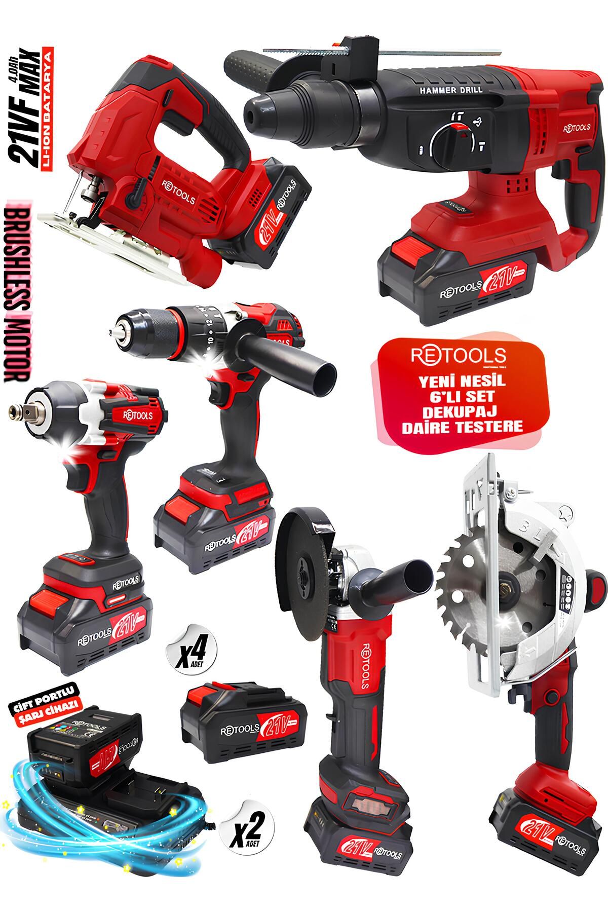 RETOOLS 6'LI SET DAİRE TESTERE VE DEKUPAJ KIRMIZI KABARTMALI