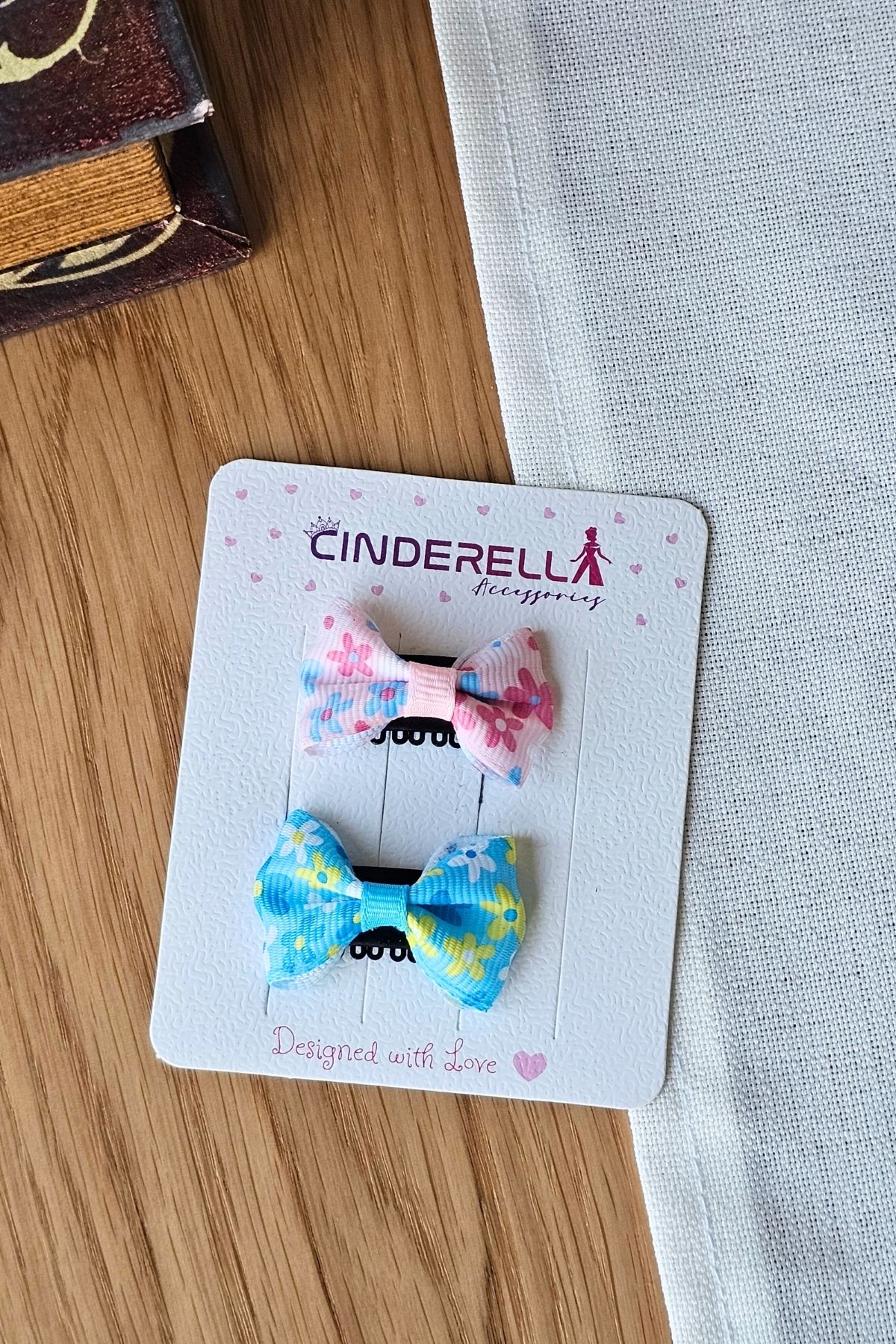 Cinderella 2'li Fiyonklu Çiçekli Saçsız Bebek Tokası - Az Saçlı Kız Bebek Toka Seti Çıtçıtlı Yenidoğan Tokası