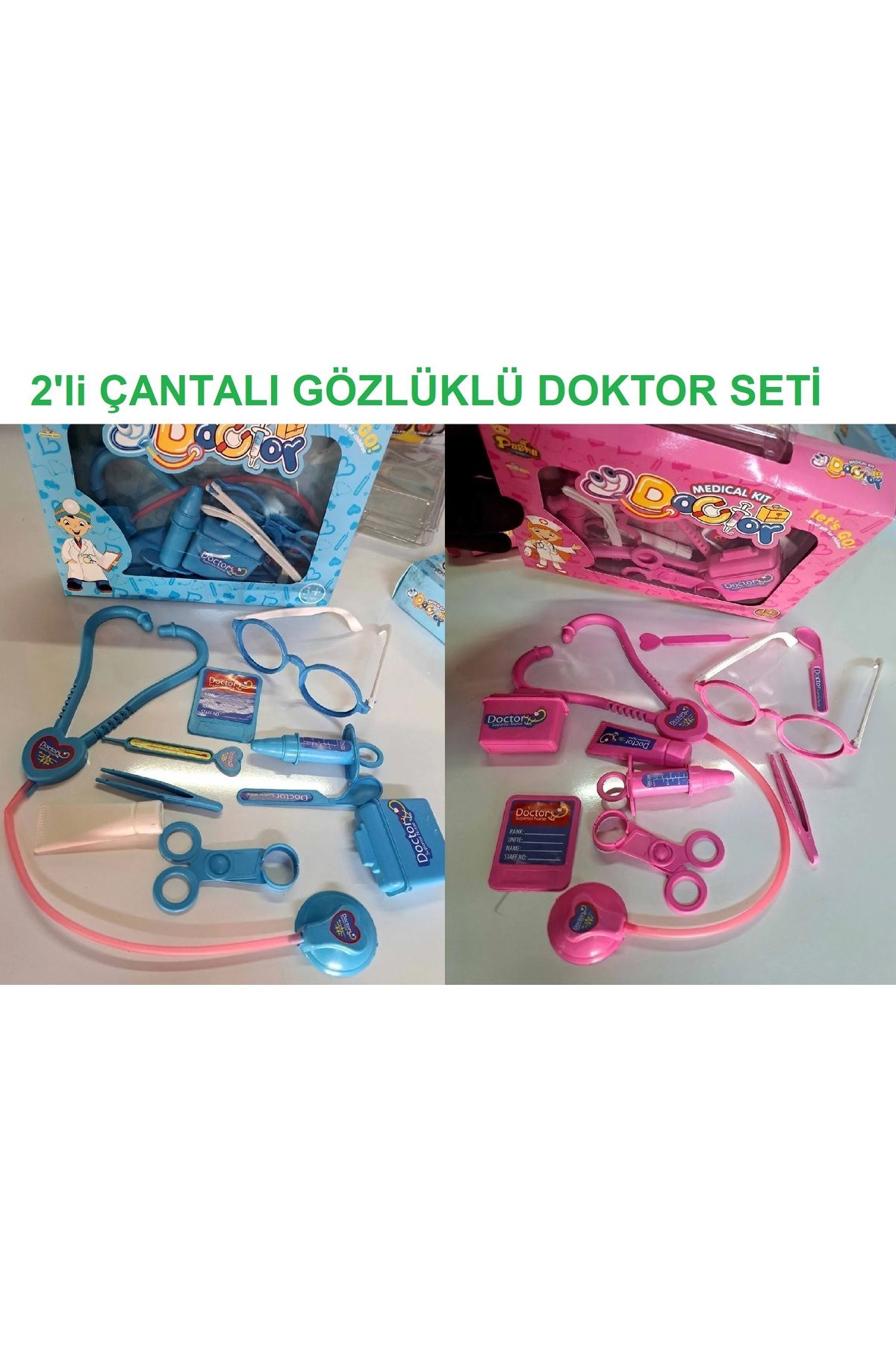 TURKAFONE Çantalı Gözlüklü Mavi Doktor Seti Pembe Doktor Seti Ikisi Birarada