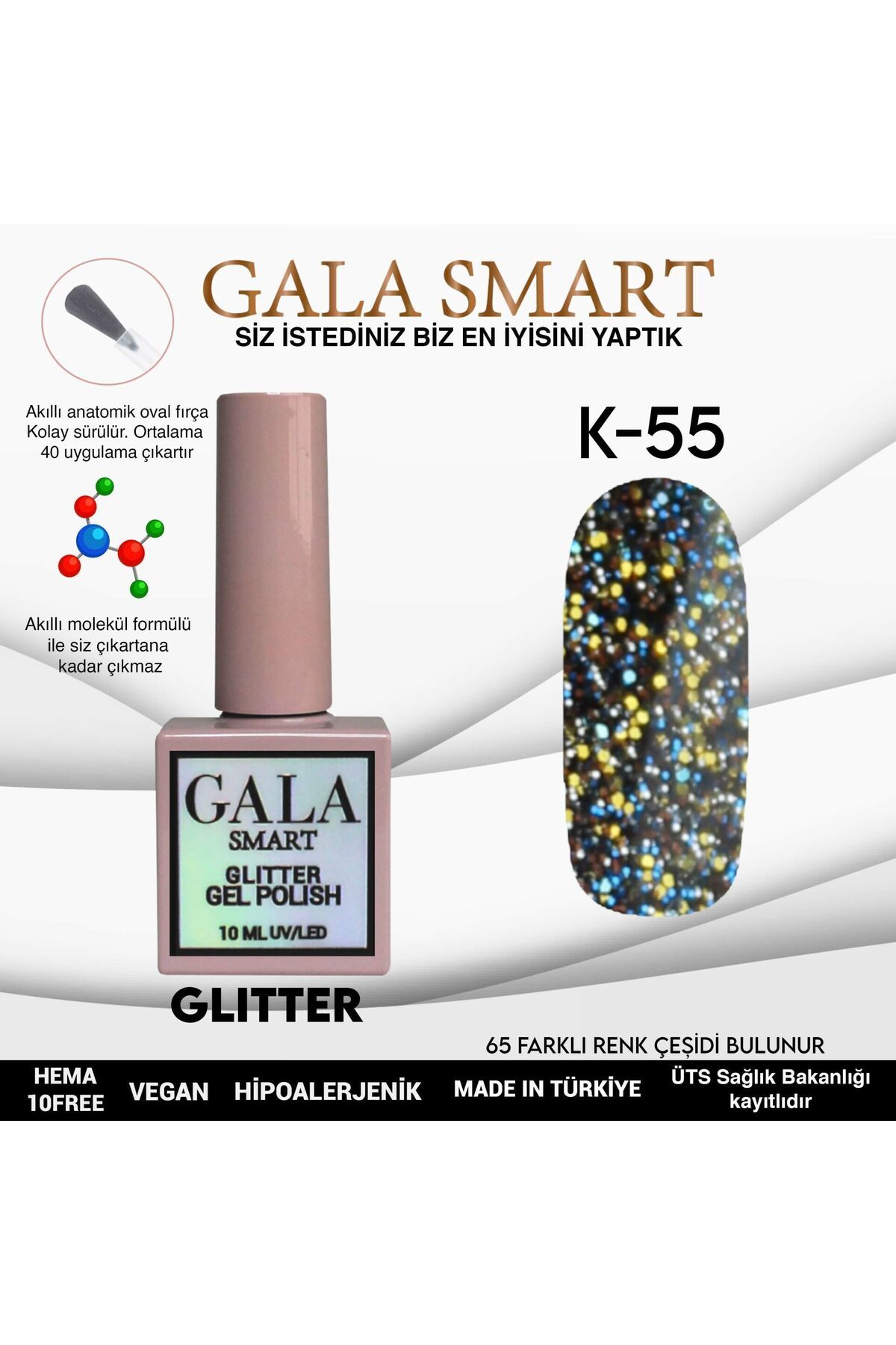 gala smart Glitter Kalıcı Oje 10ml K-55