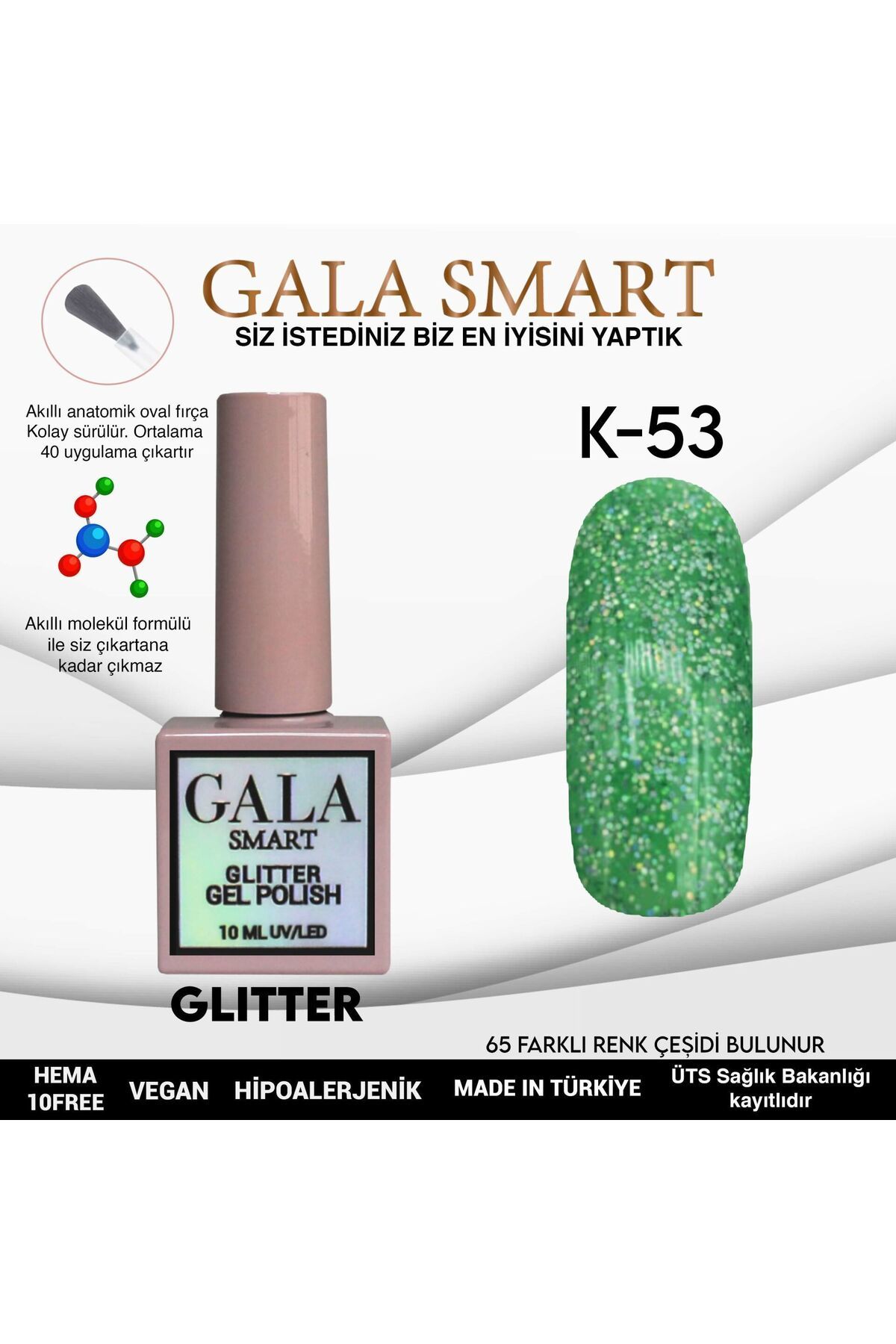 gala smart Glitter Kalıcı Oje 10ml K-53