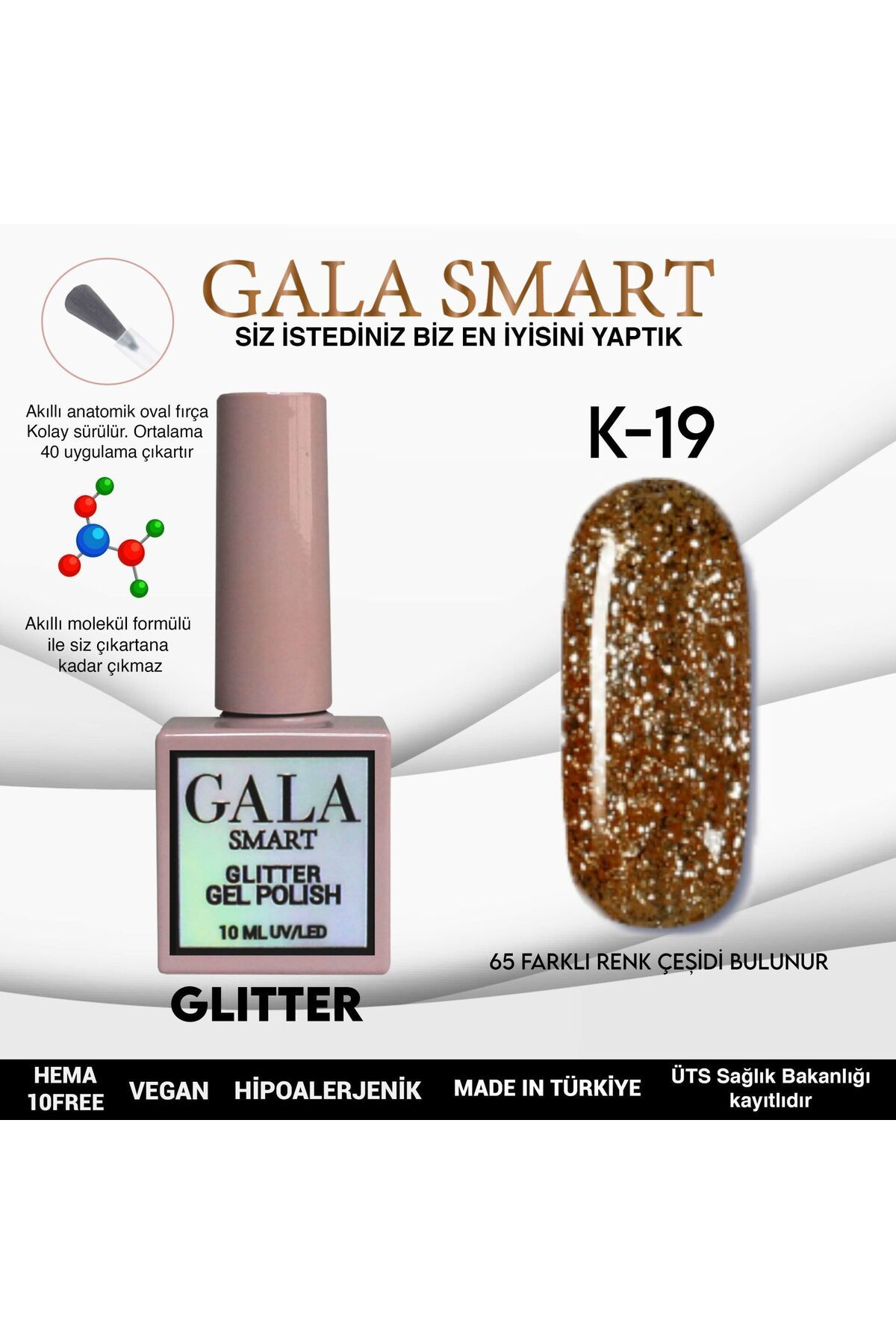 gala smart Glitter Kalıcı Oje 10ml K-19