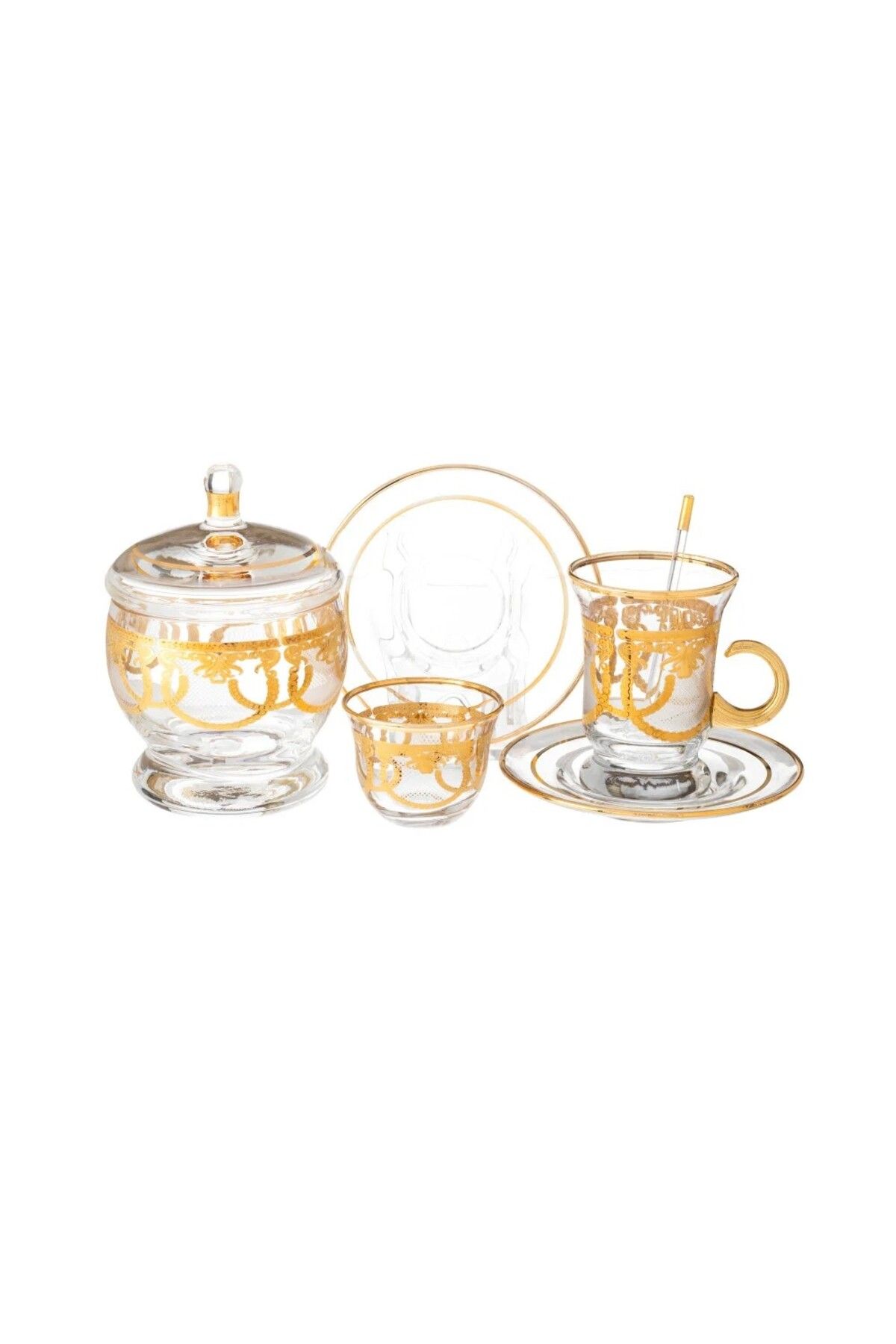 HIC-Turkish Glass Tea and Coffee Set with Gold 26 Pieces 1
