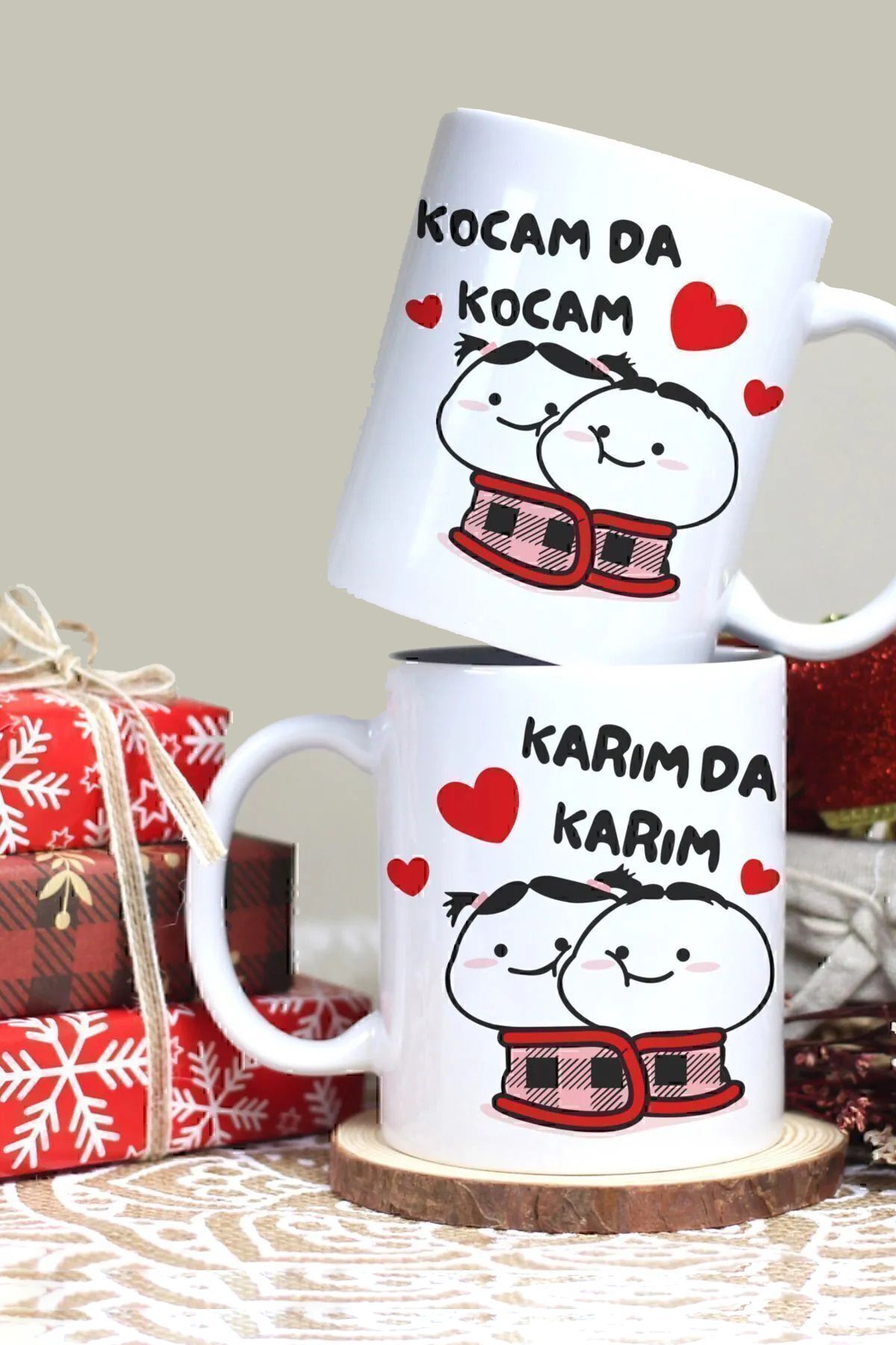 shop 14 Şubat Sevgililer Gününe Özel Çift Yön Baskılı 1. Kalite Porselen Çift Kupa Bardak