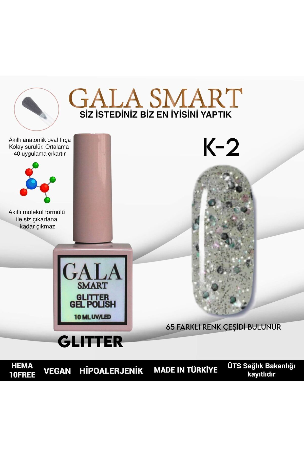 gala smart Glitter Kalıcı Oje 10ml K-02