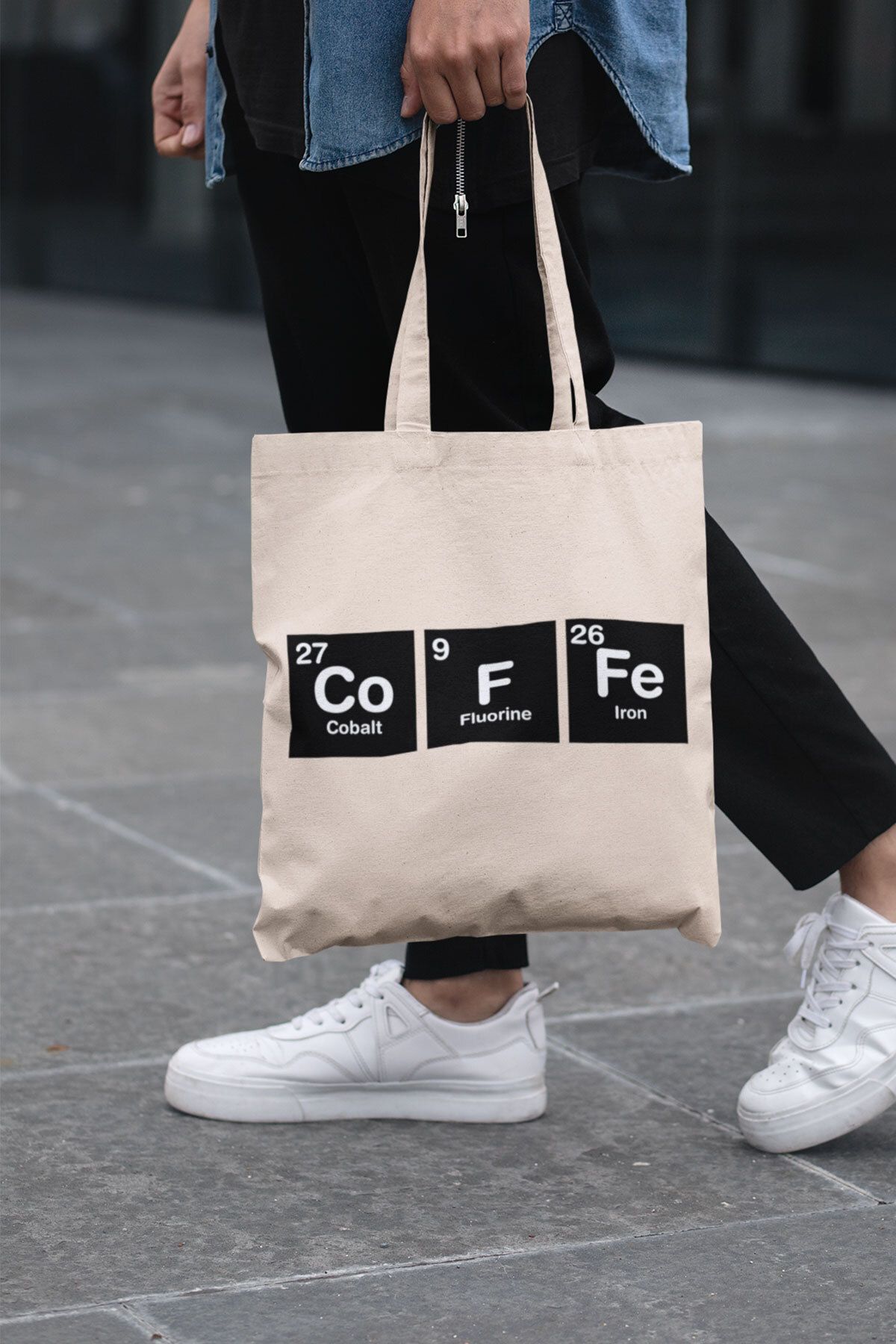 qoeuyl boutique Coffee Periyodik Tablo Baskılı Omuz Çantası %100 Pamuklu Tote Bag Ham Bez Çanta