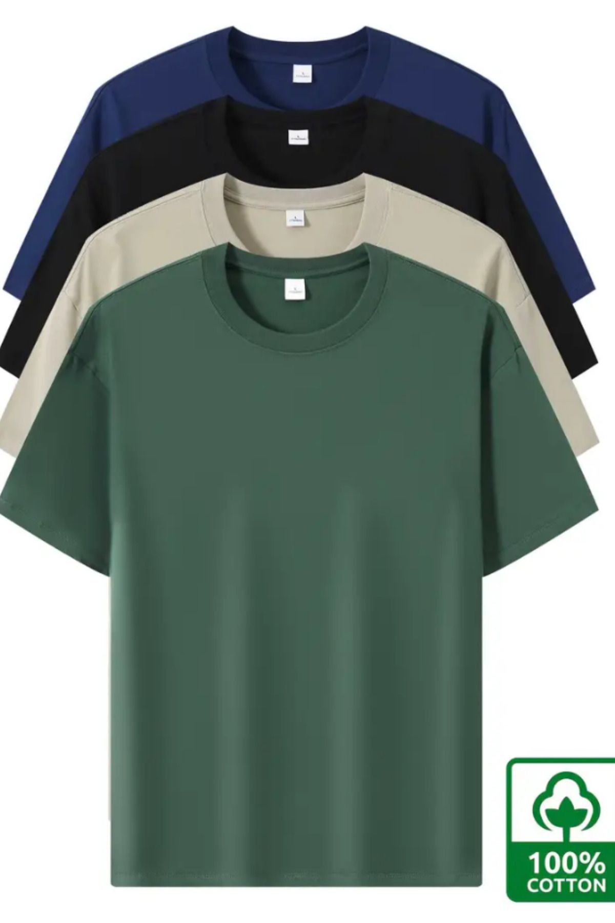 COOL TARZ-Men's Oversize Black Stone Green Navy Blue 100% Cotton 4-Piece T-Shirt Pack 2