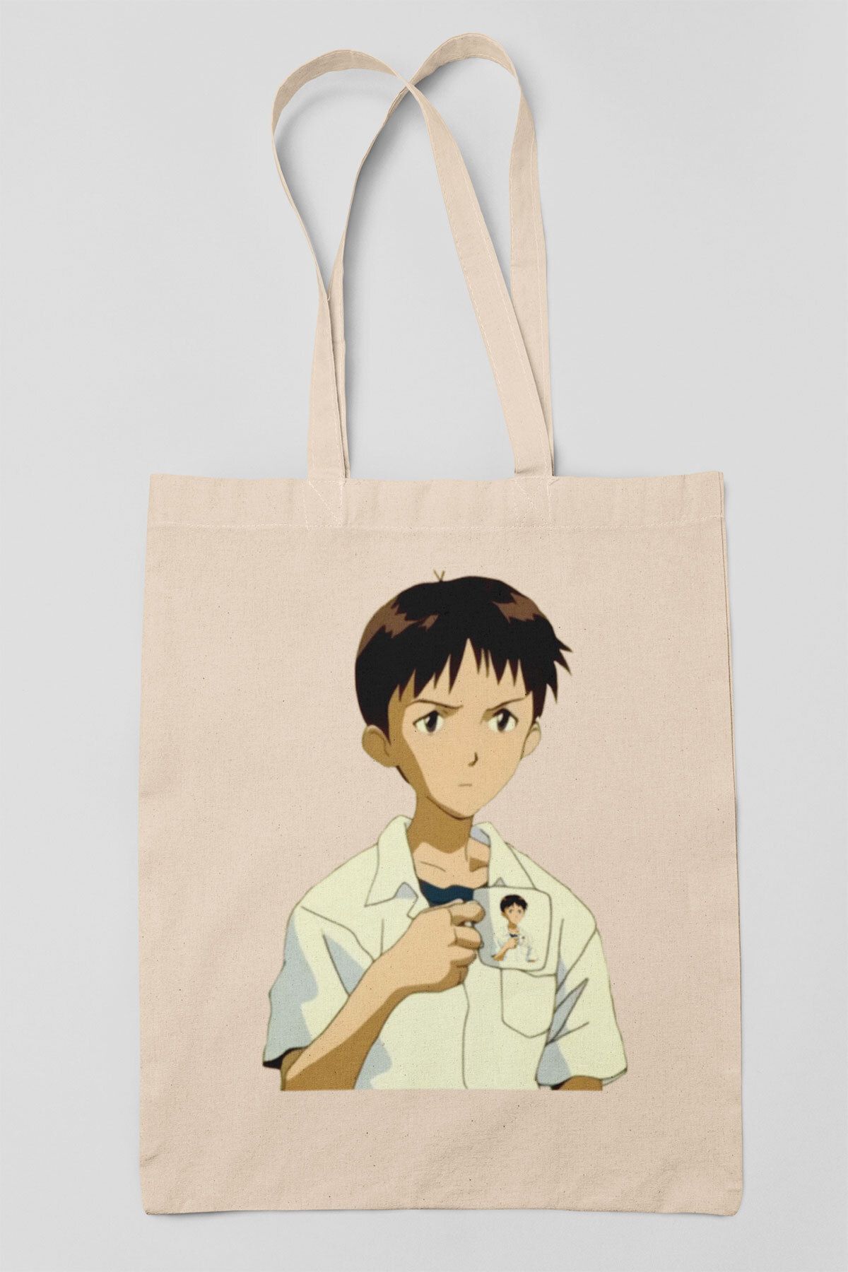 qoeuyl boutique Shinji Anime Baskılı Omuz Çantası %100 Pamuklu Tote Bag Ham Bez Çanta