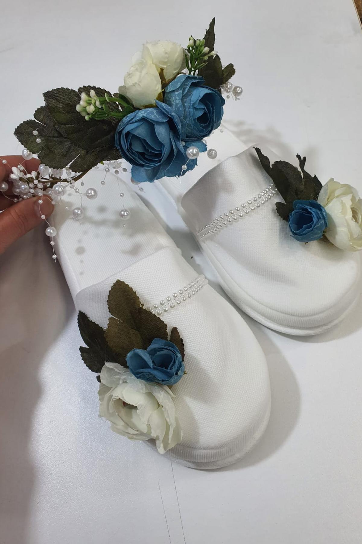 Hobigram Krem Mavi Şakayıklı Lohusa Takımı Bebek Yenidoğan Mevlüt Terliği Hastane Çıkışı Terlik Taç Seti – L fotoğrafı 5 (önizleme)