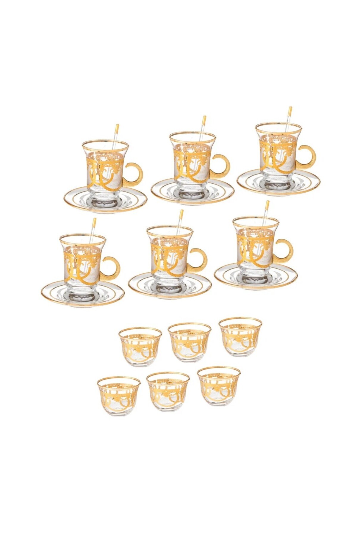 HIC-Turkish Glass Tea and Coffee Set with Gold 26 Pieces 2