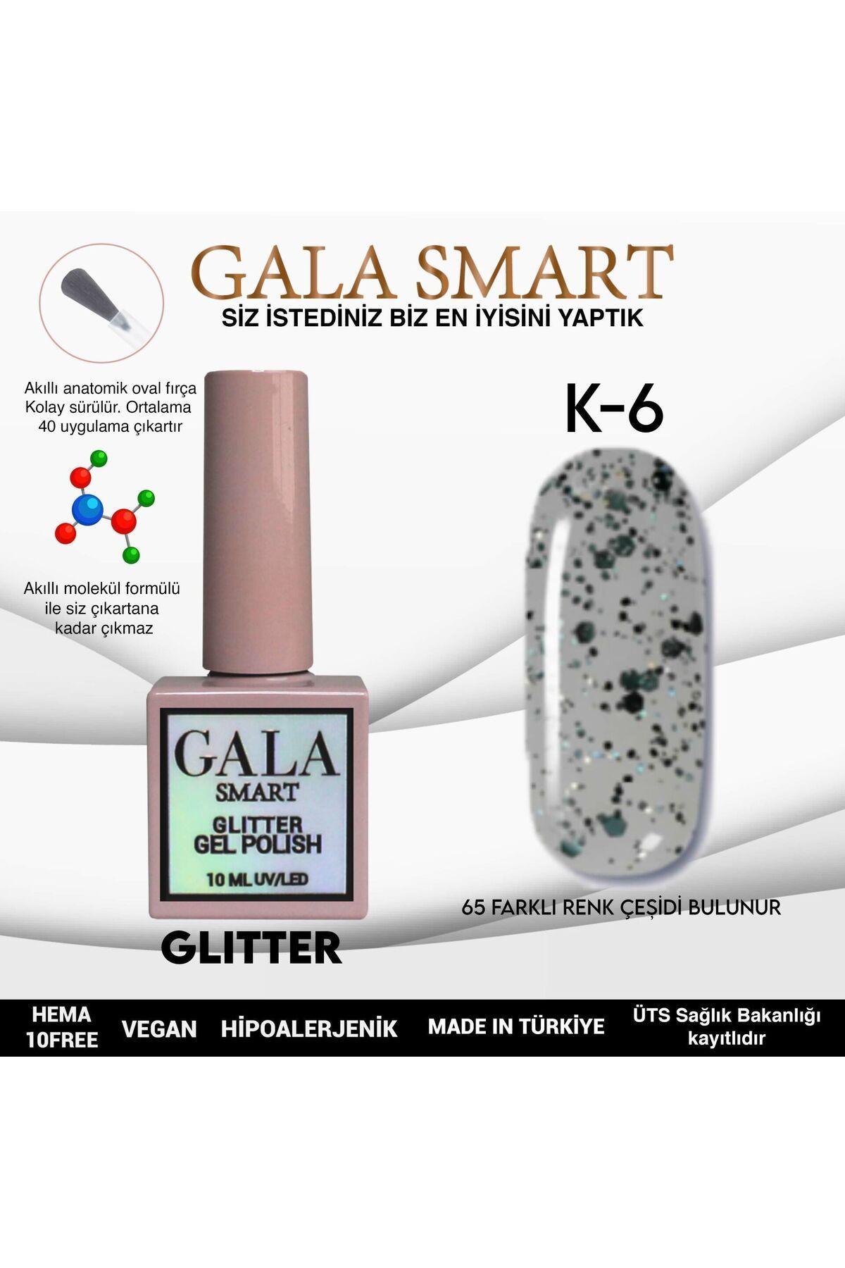 gala smart Glitter Kalıcı Oje 10ml K-06